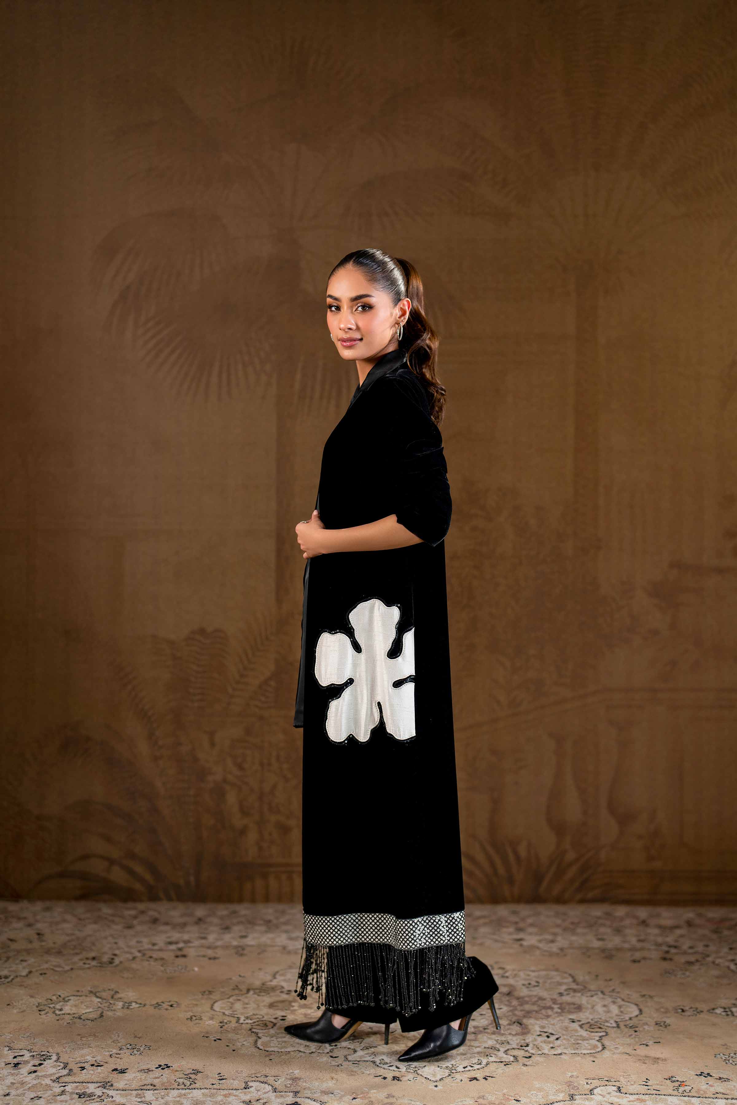 NishatUK - Brown Embroidered Velvet 2-piece ready to wear Luxury Dress