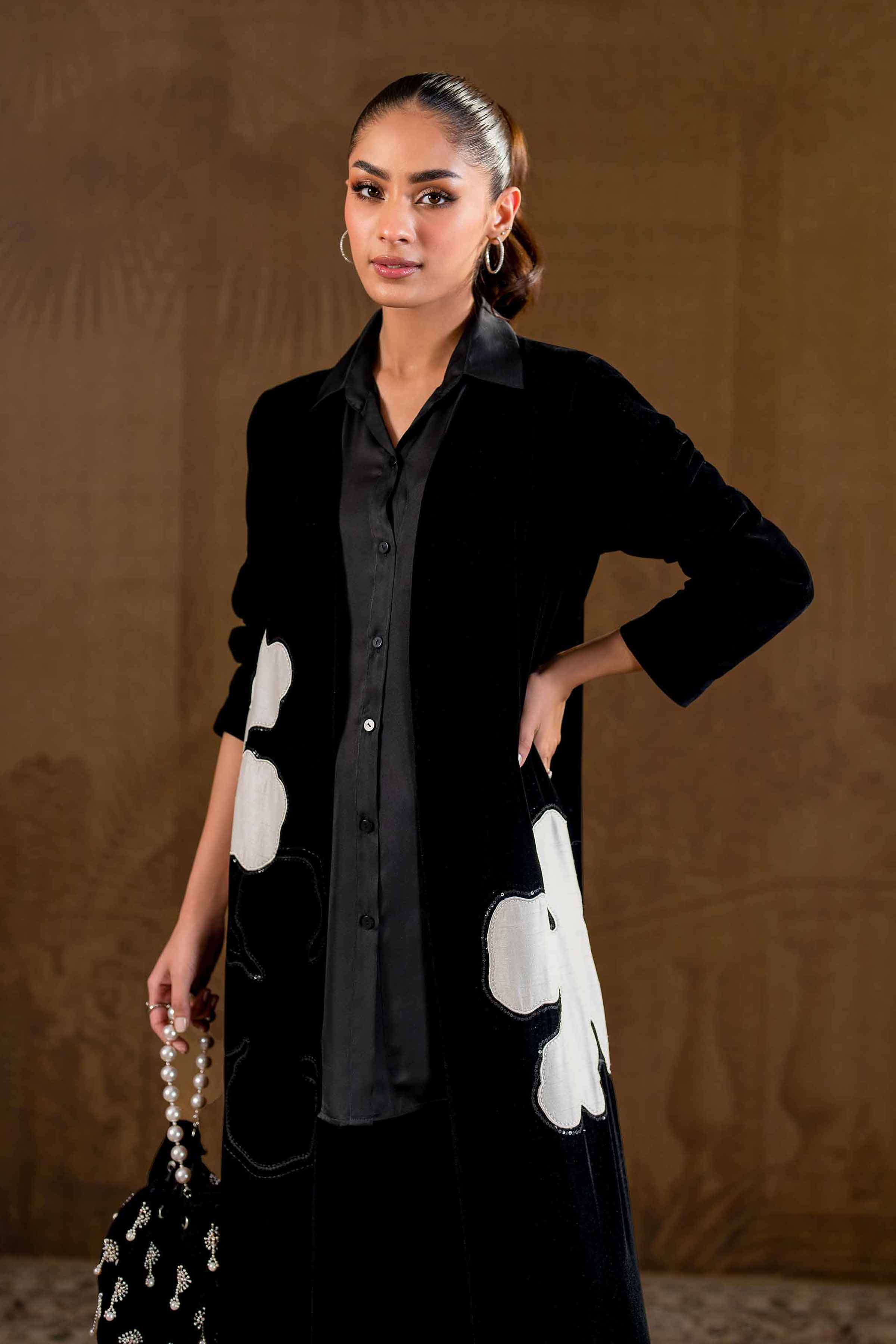 NishatUK - Brown Embroidered Velvet 2-piece ready to wear Luxury Dress