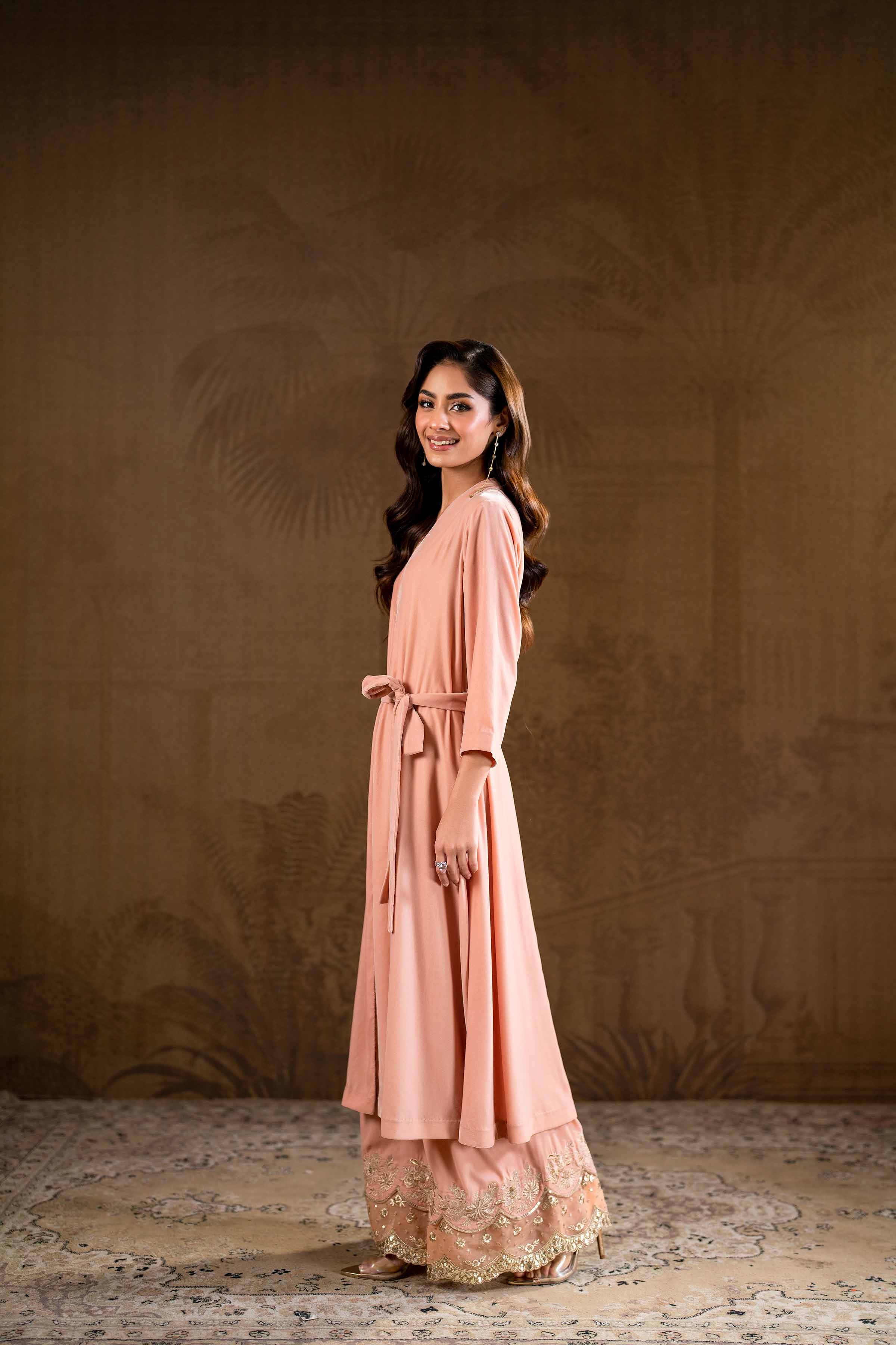 NishatUK - Brown Embroidered Velvet 2-piece ready to wear Luxury Dress