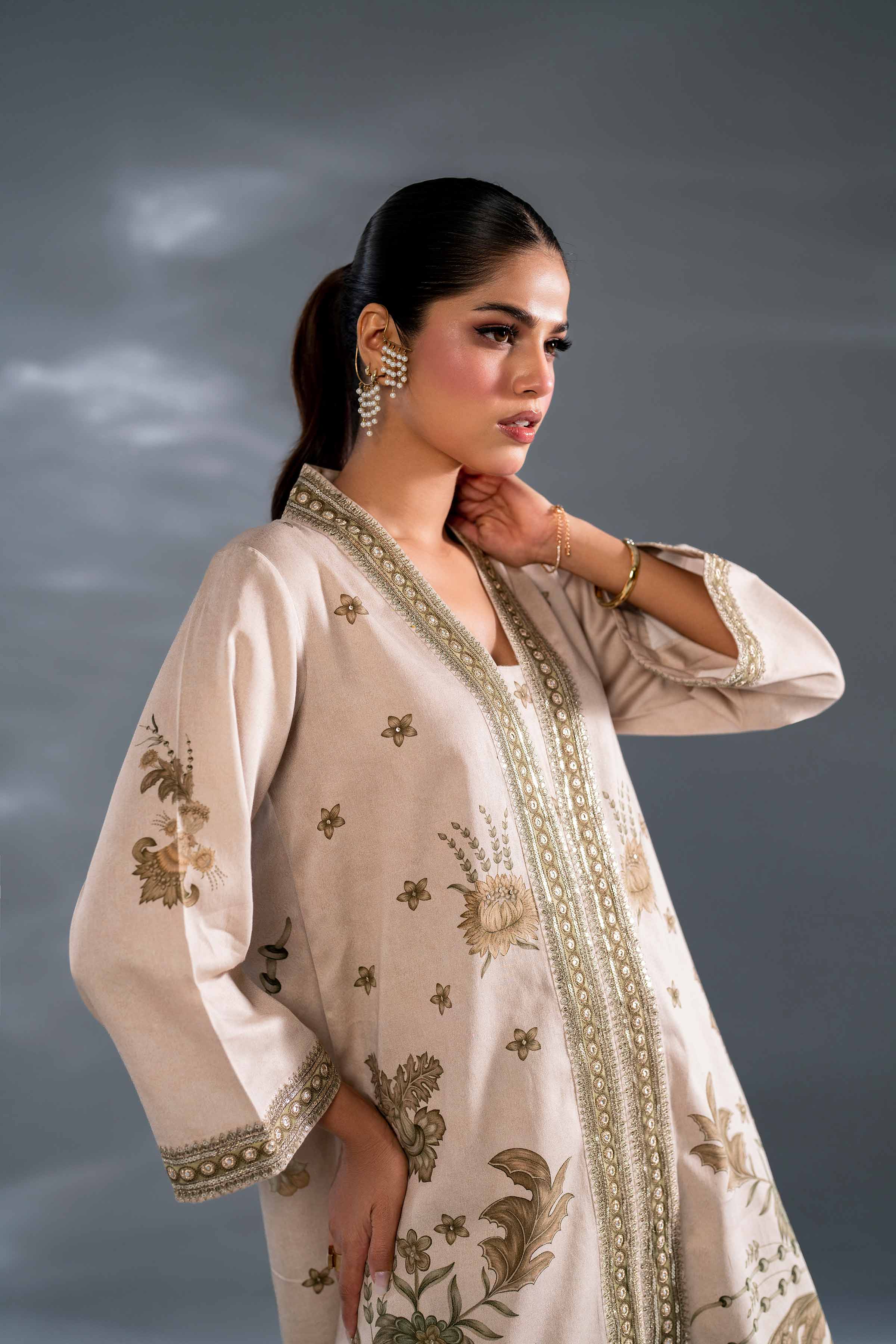 NishatUK - Beige Embroidered Satin 2-piece ready to wear Luxury Dress