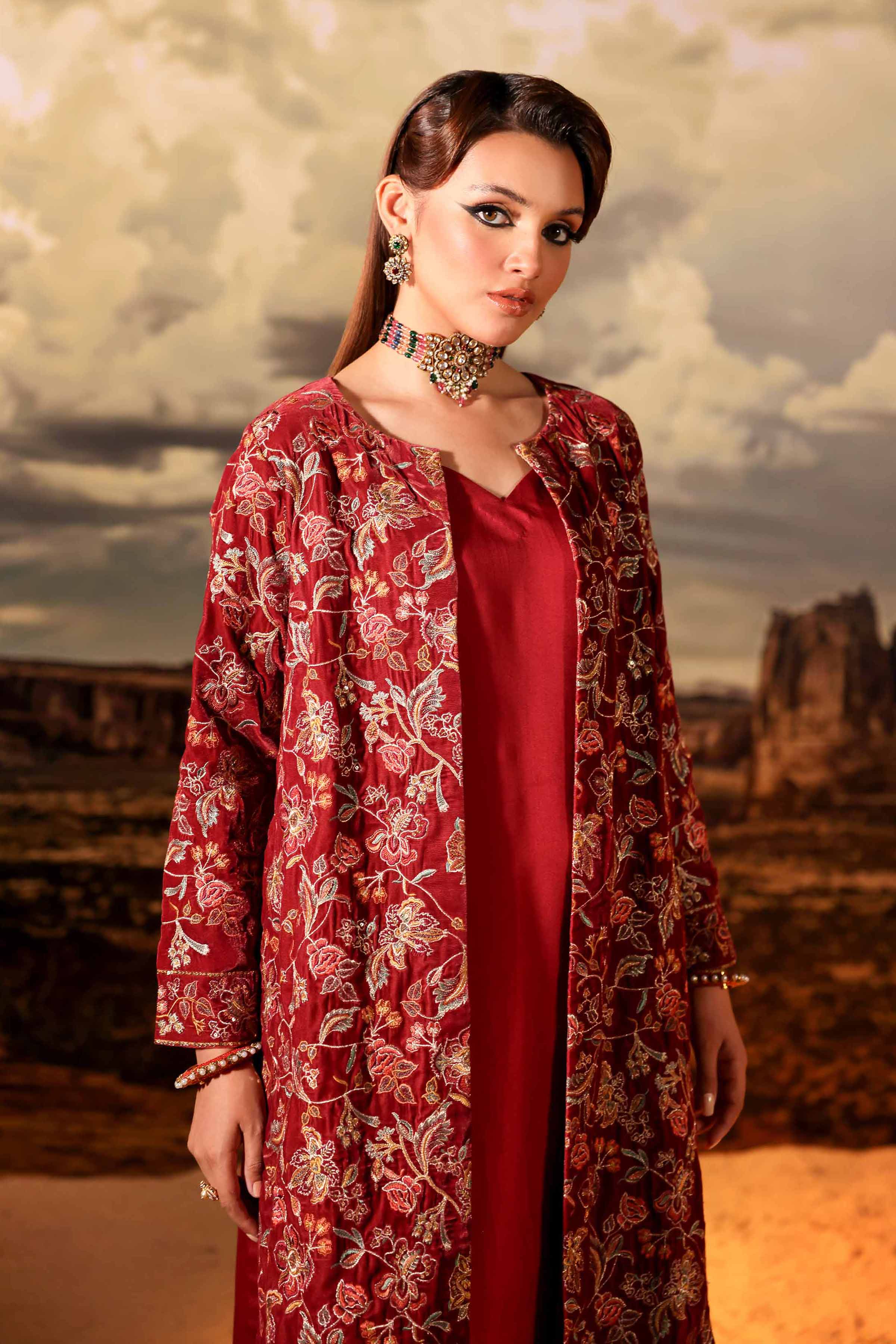 NishatUK - Brown Embroidered Velvet 3-piece ready to wear Suit