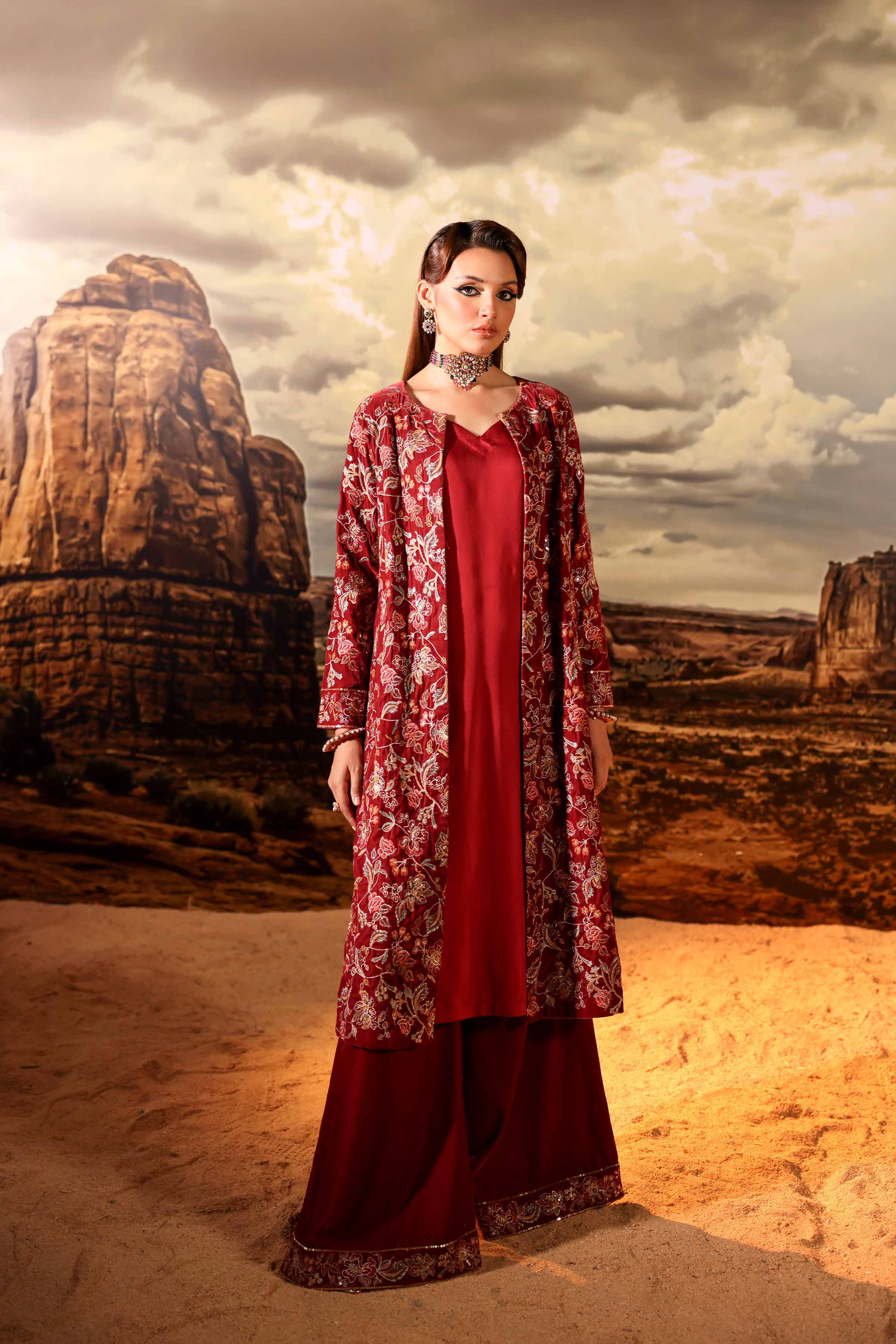 NishatUK - Brown Embroidered Velvet 3-piece ready to wear Suit