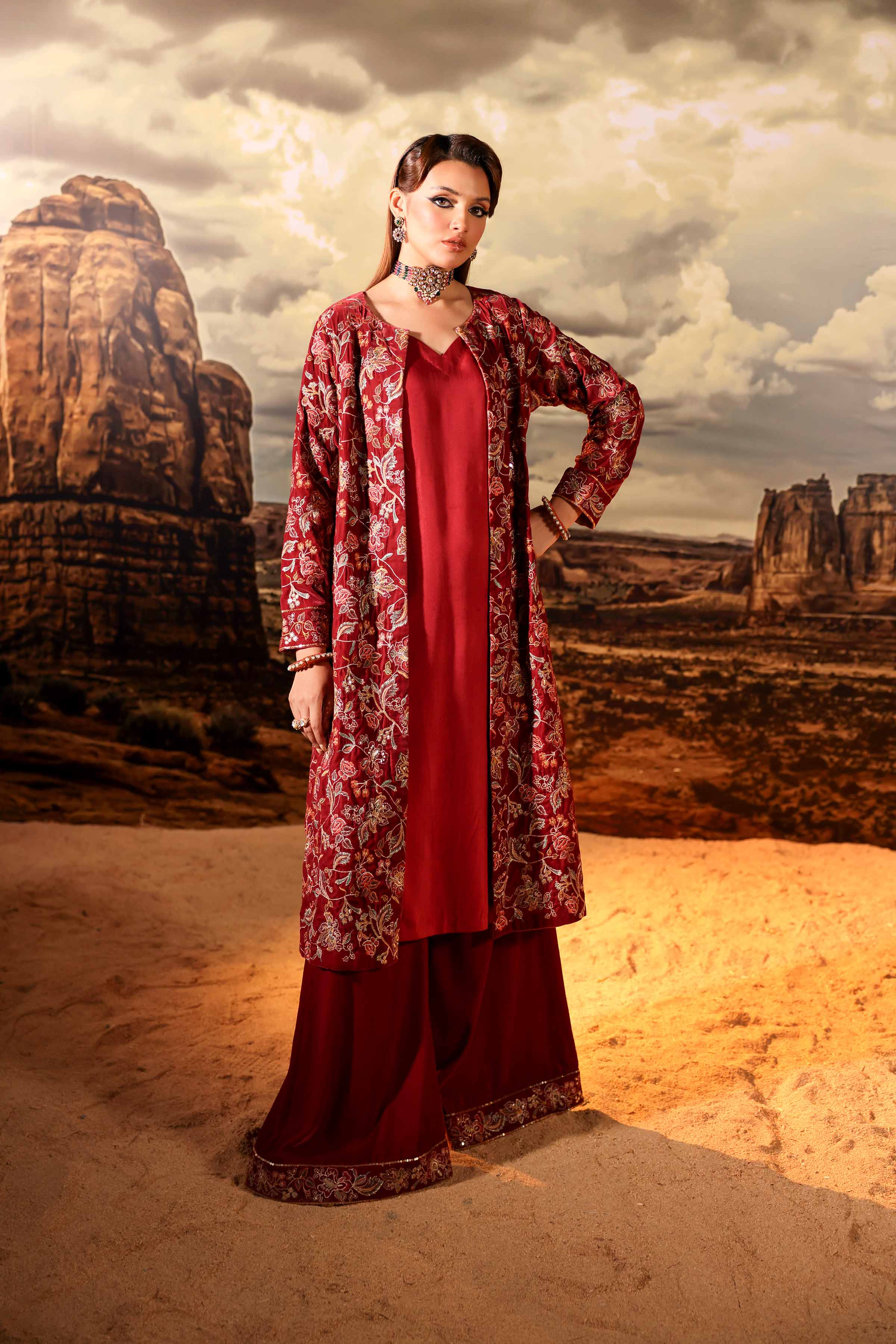 NishatUK - Brown Embroidered Velvet 3-piece ready to wear Suit