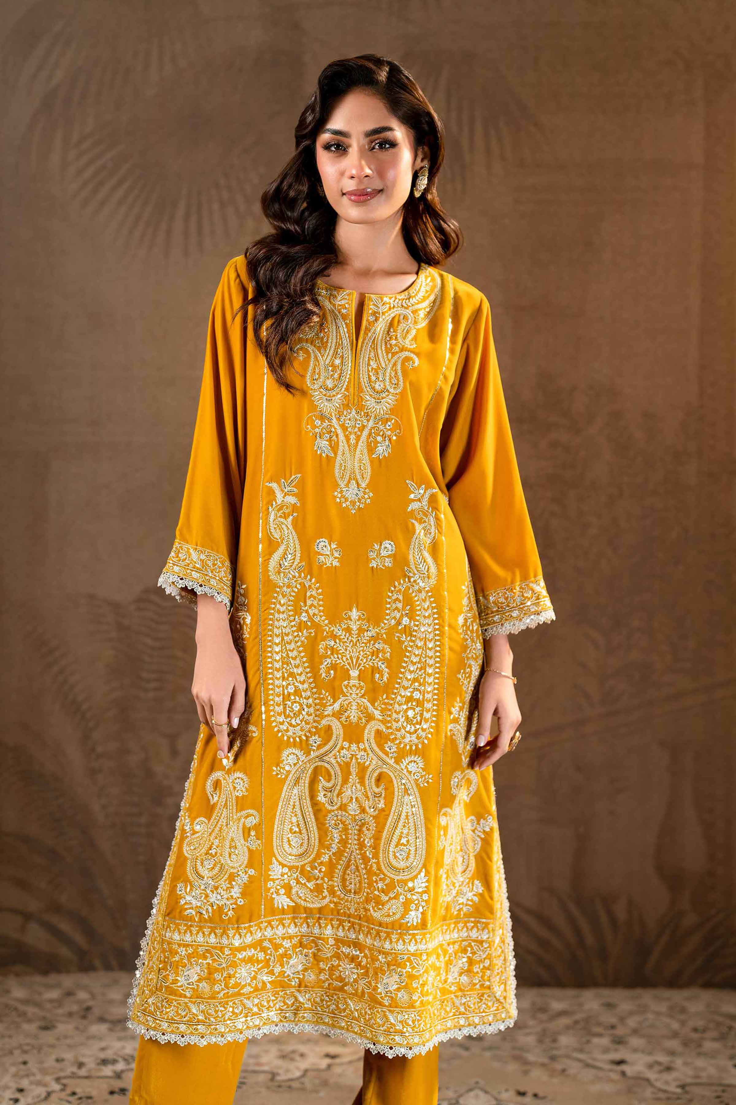 NishatUK - Brown Embroidered Velvet 2-piece ready to wear Luxury Dress