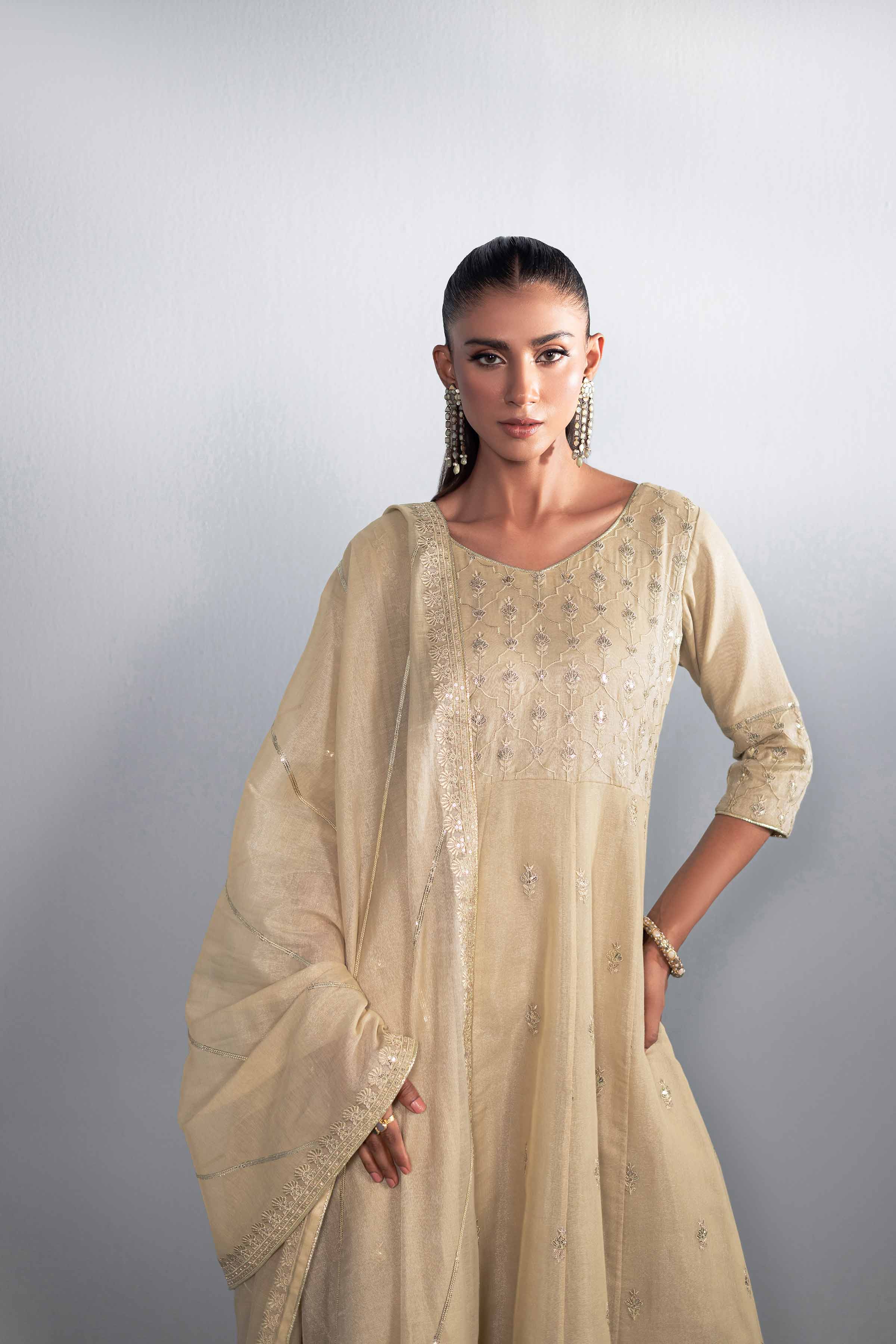 NishatUK - Nude Embroidered Maysuri 2-piece ready to wear Luxury Dress