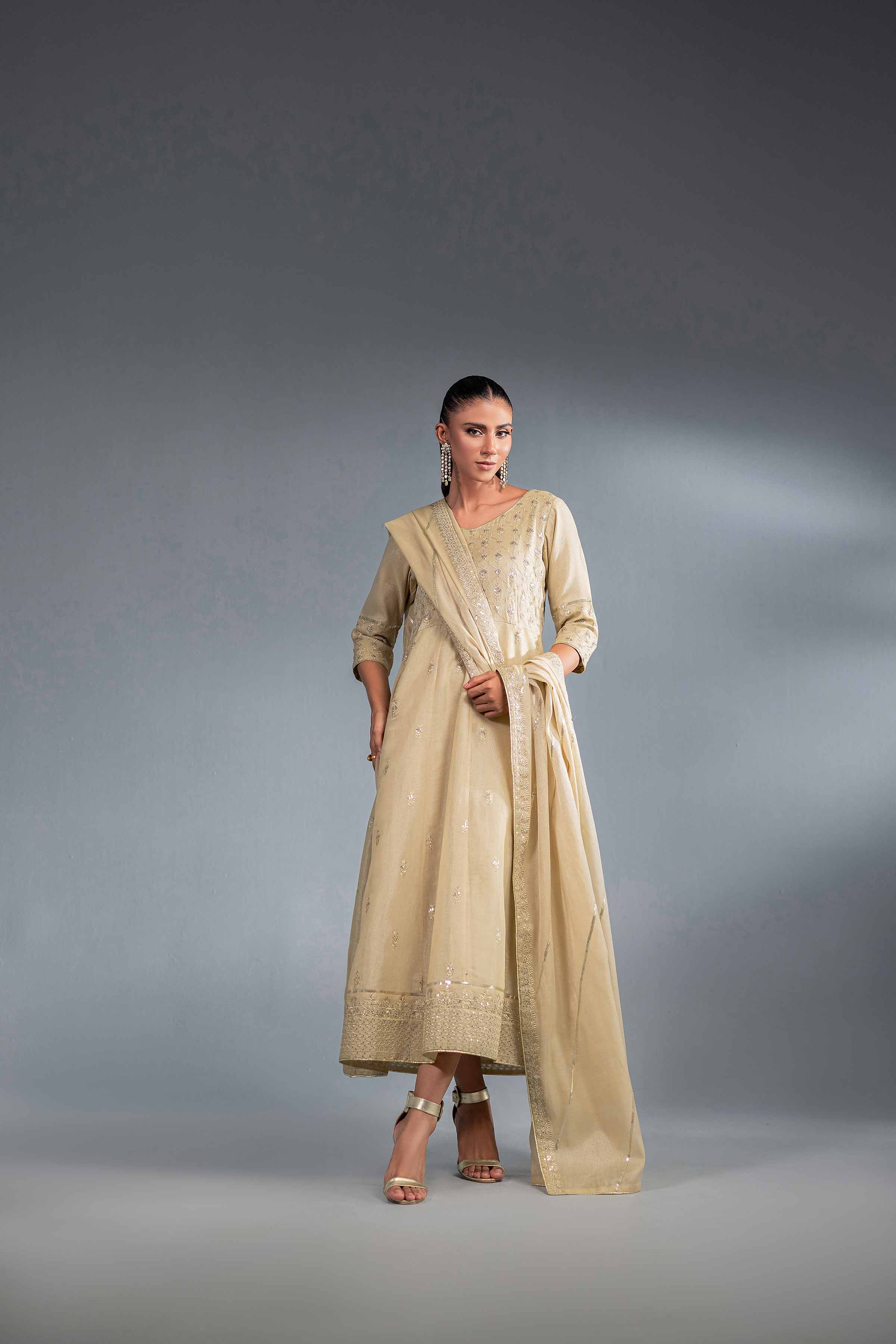 NishatUK - Nude Embroidered Maysuri 2-piece ready to wear Luxury Dress