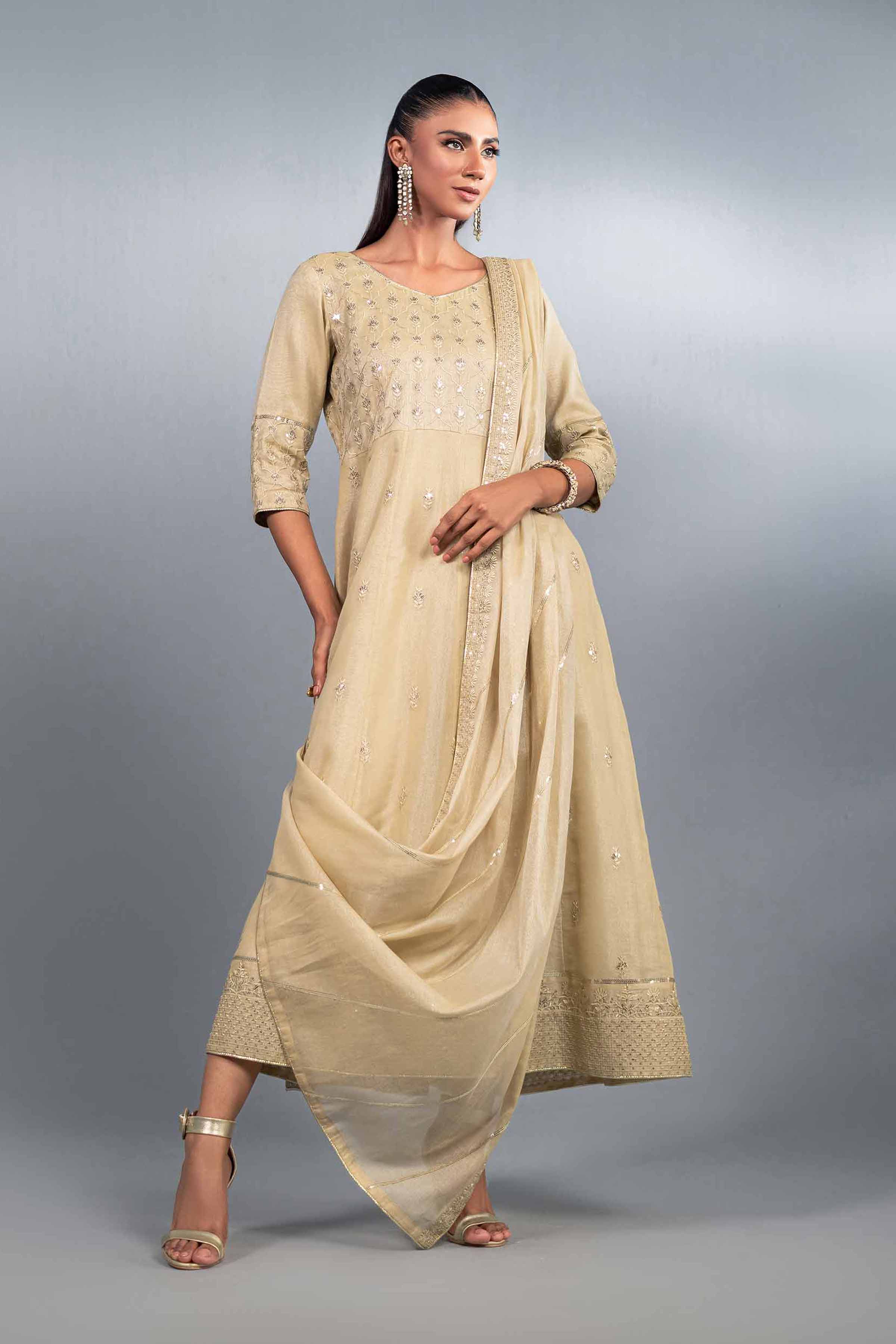 NishatUK - Nude Embroidered Maysuri 2-piece ready to wear Luxury Dress