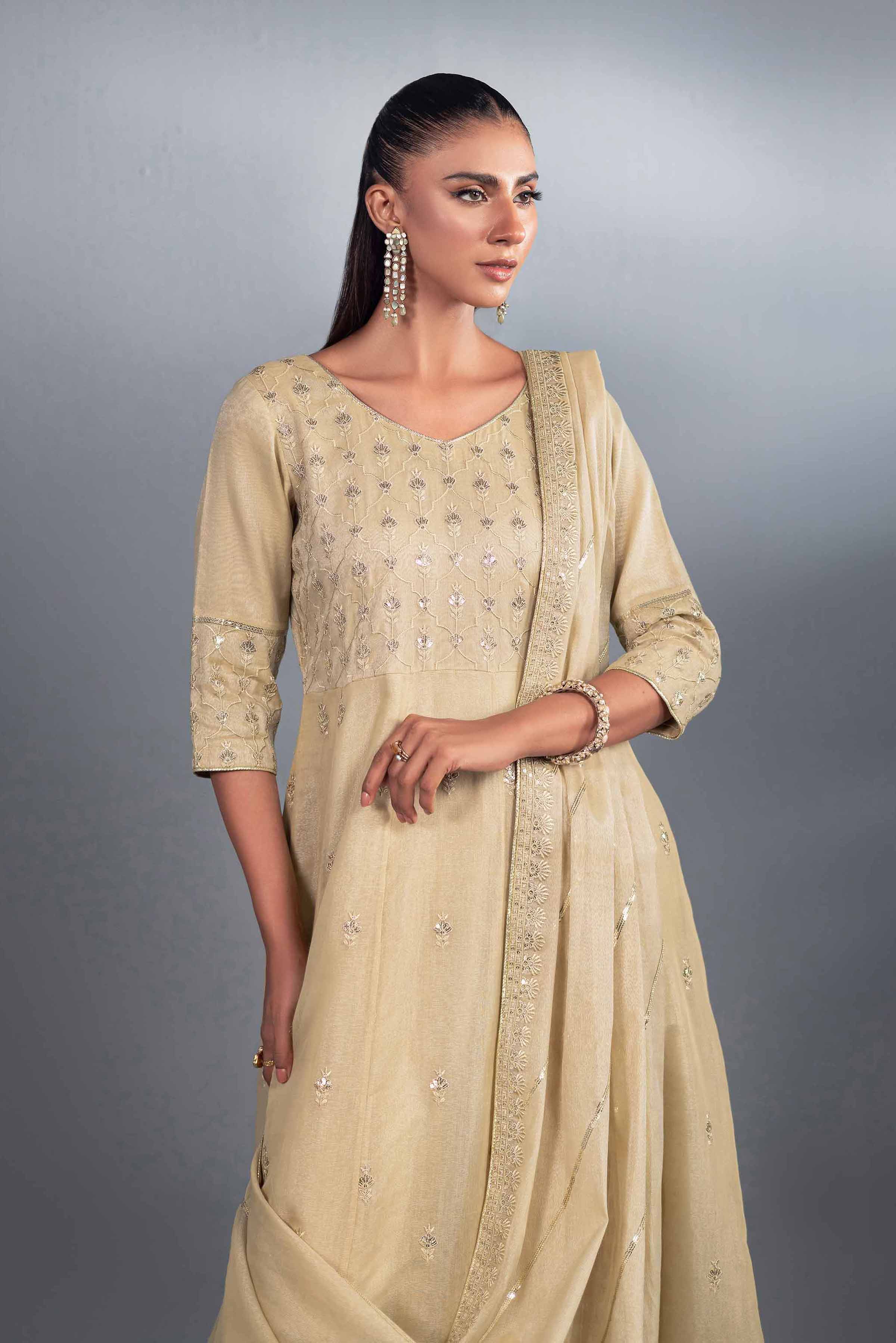 NishatUK - Nude Embroidered Maysuri 2-piece ready to wear Luxury Dress