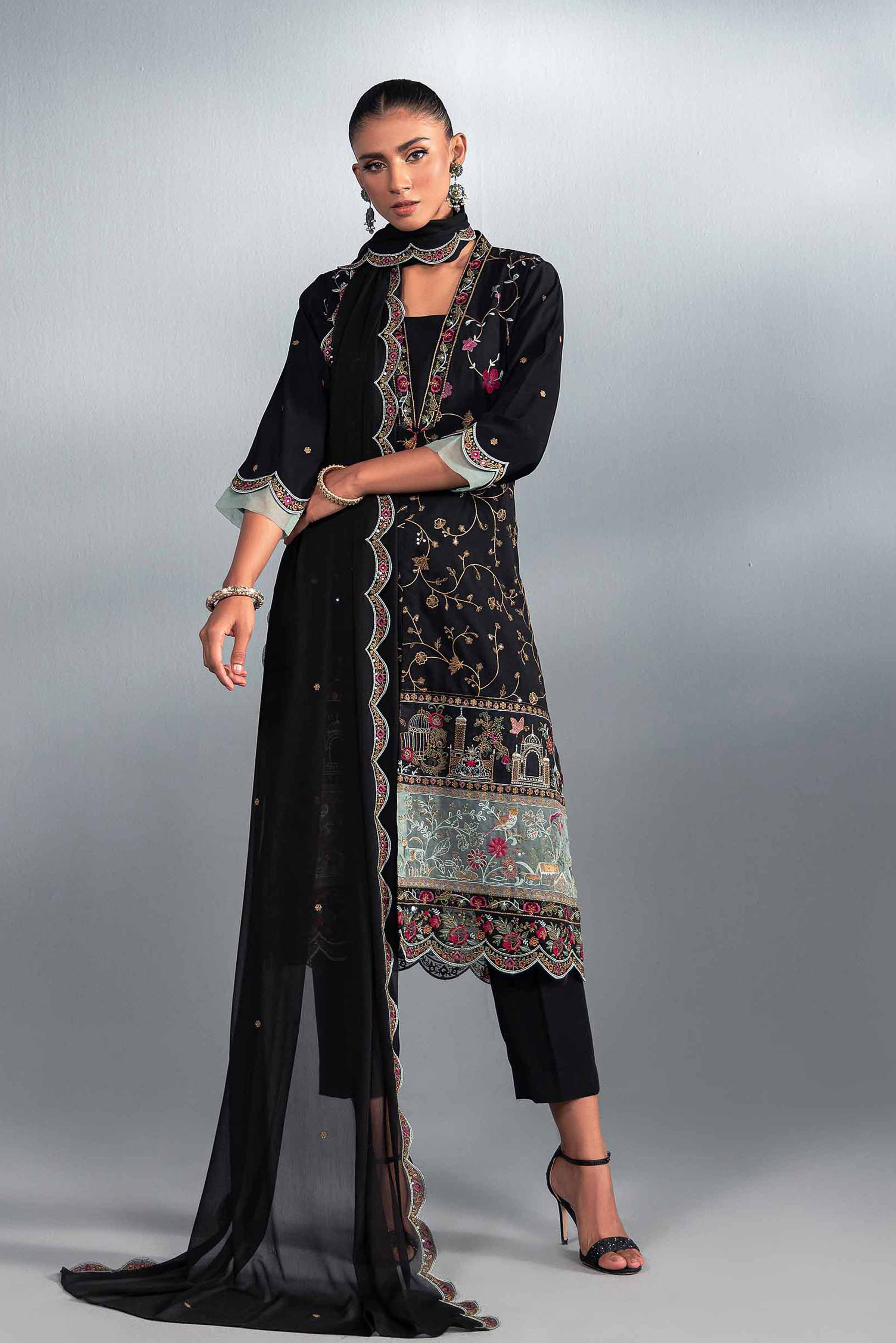 NishatUK - Brown Embroidered Silk 3-piece ready to wear Suit