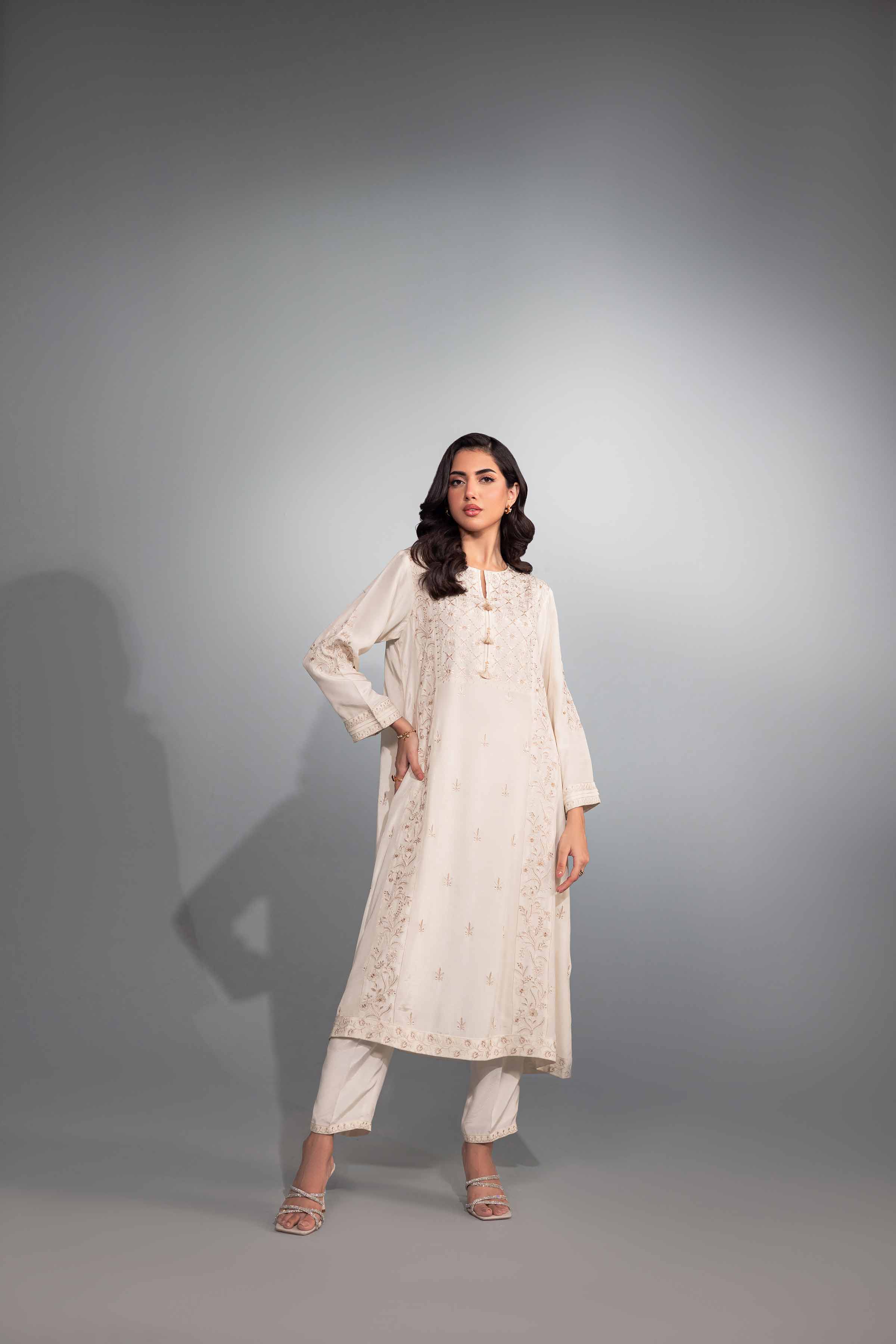 NishatUK - Brown Embroidered Silk 2-piece ready to wear Luxury Dress