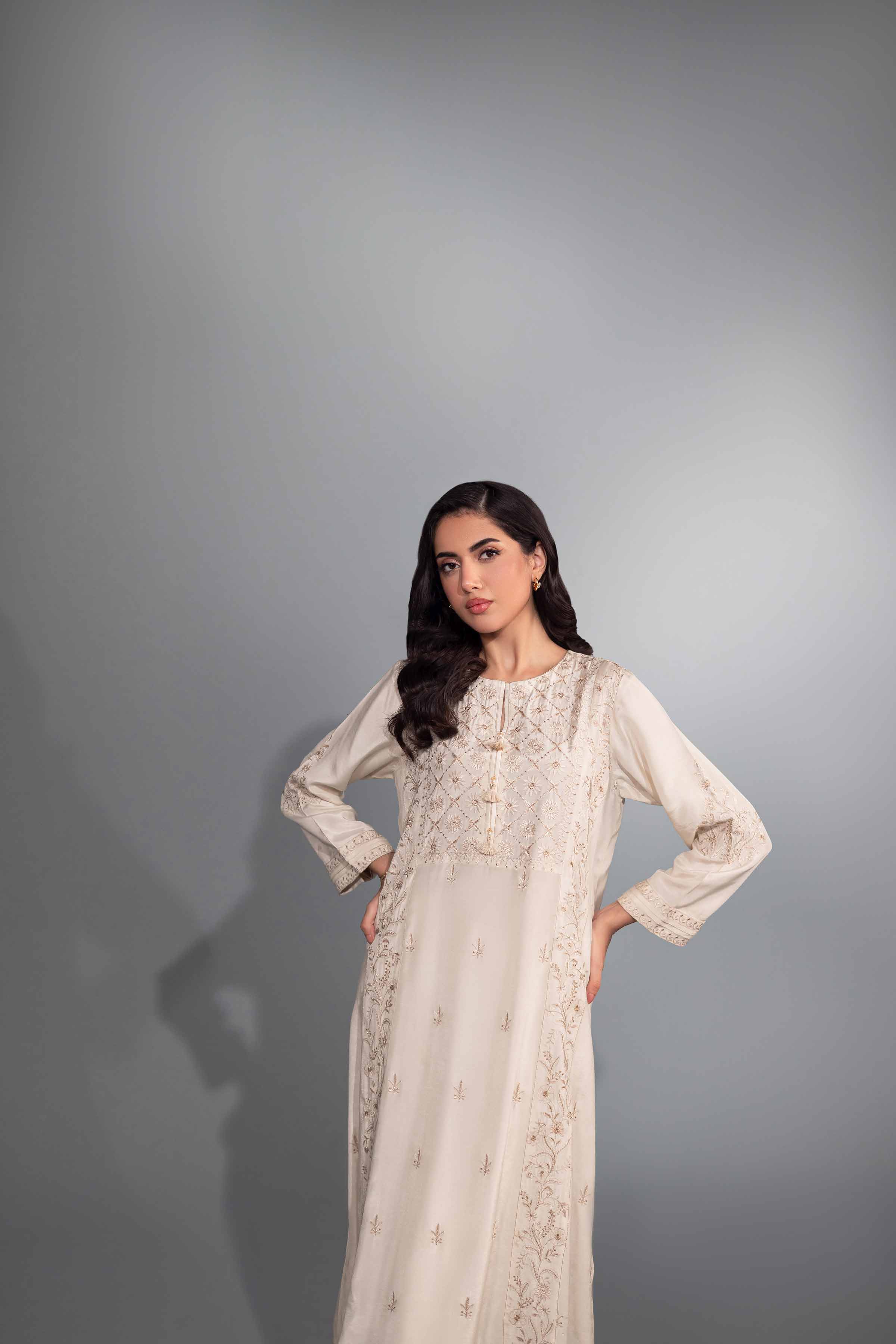 NishatUK - Brown Embroidered Silk 2-piece ready to wear Luxury Dress