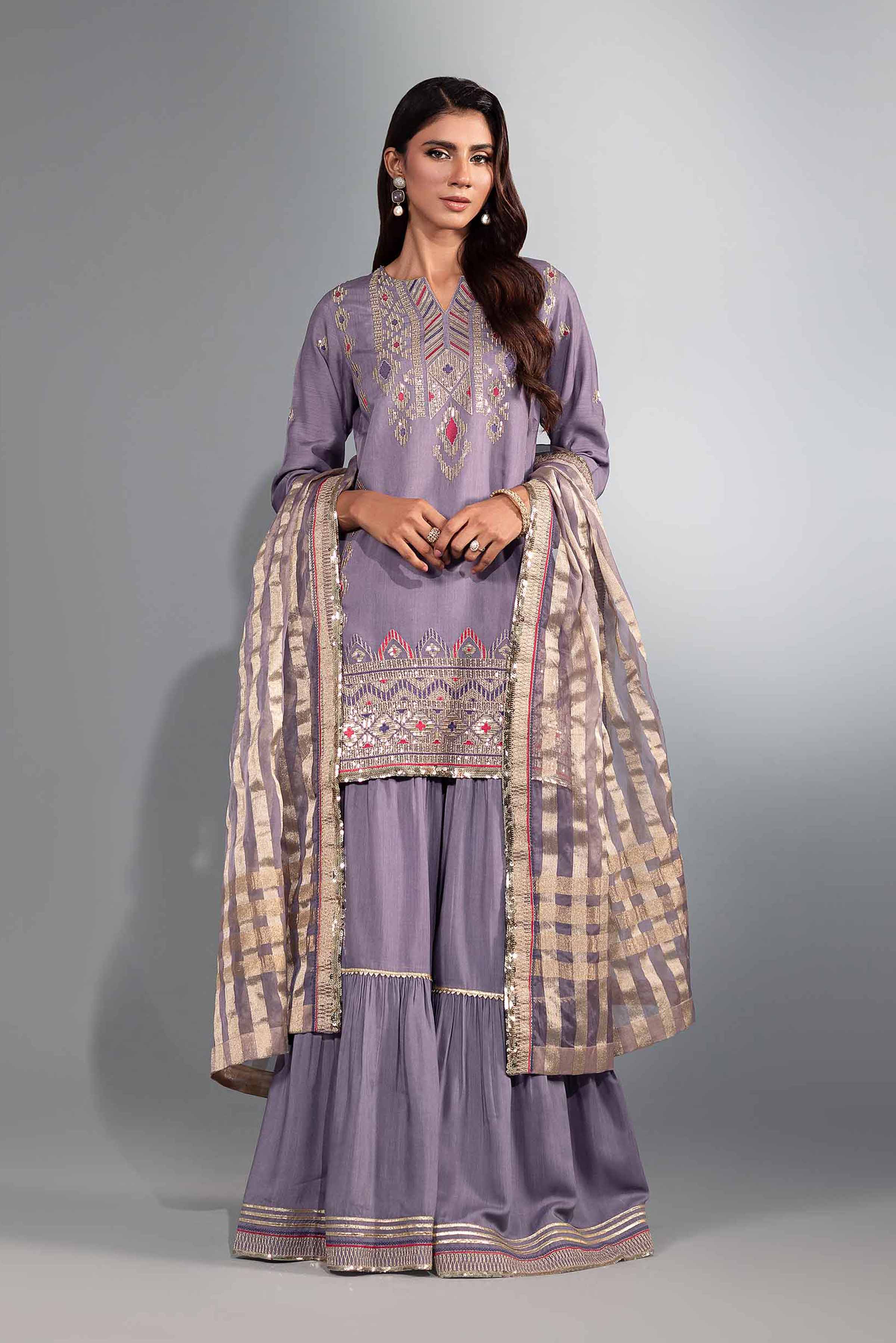 NishatUK - Brown Embroidered Silk 3-piece ready to wear Suit