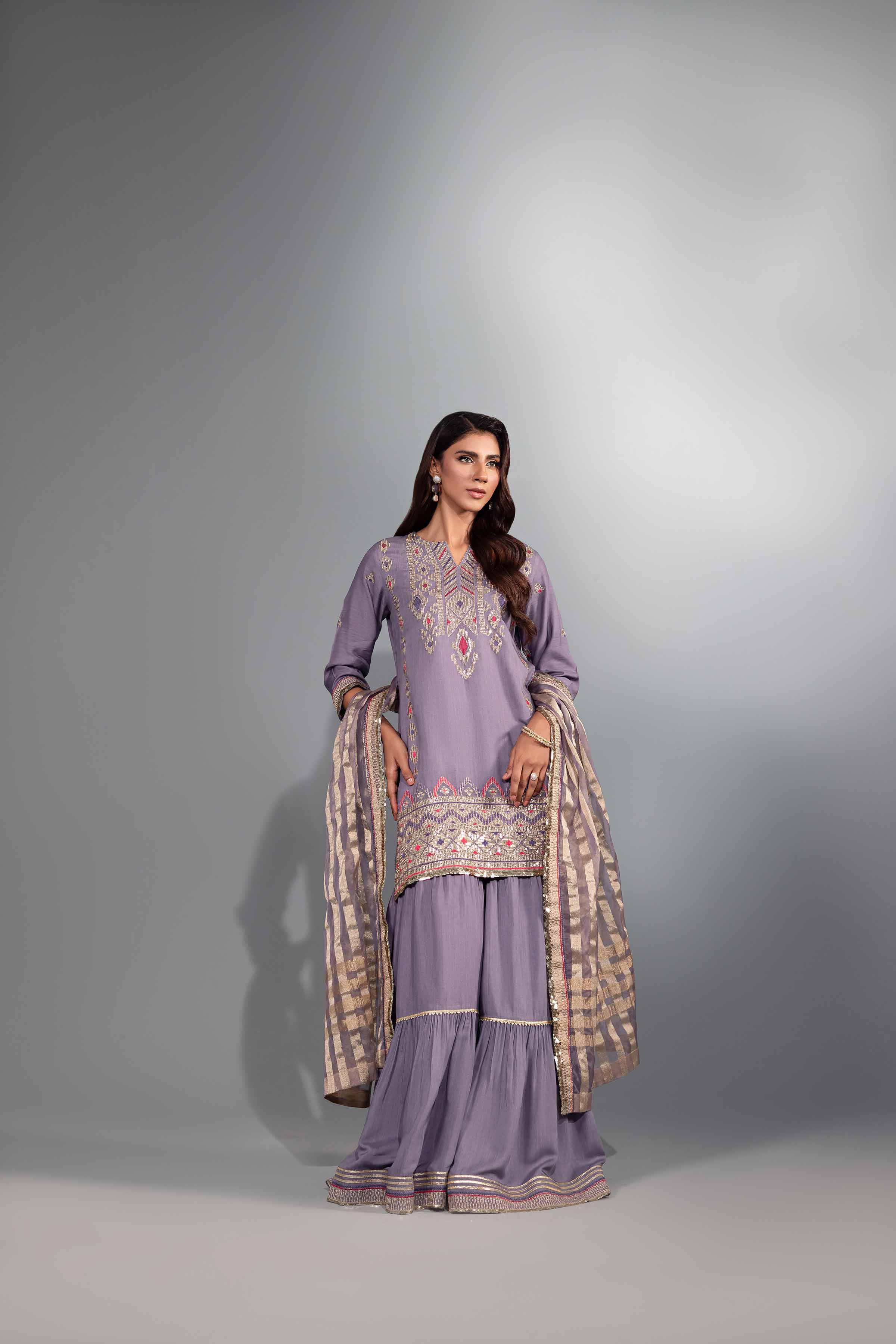 NishatUK - Brown Embroidered Silk 3-piece ready to wear Suit