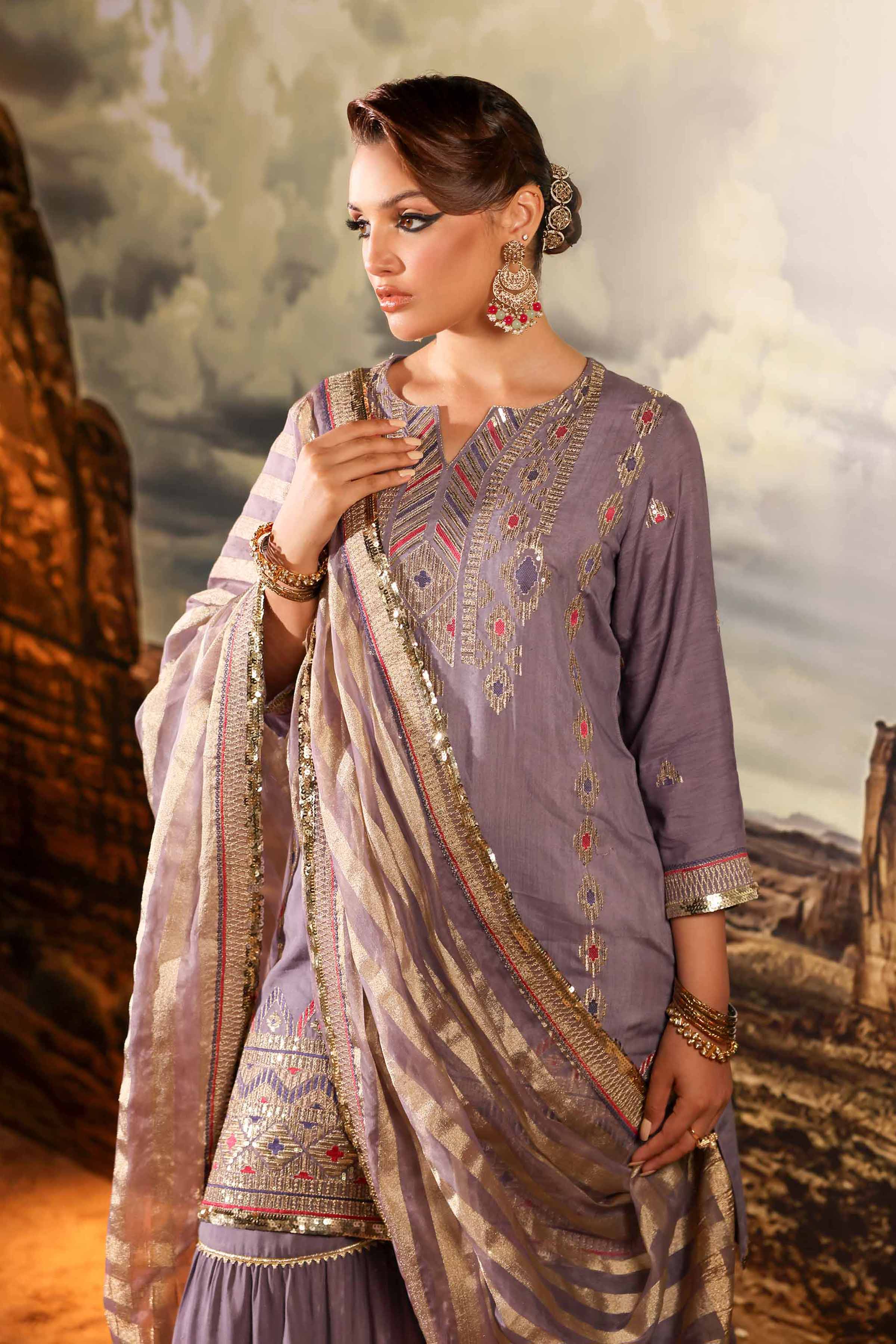 NishatUK - Brown Embroidered Silk 3-piece ready to wear Suit