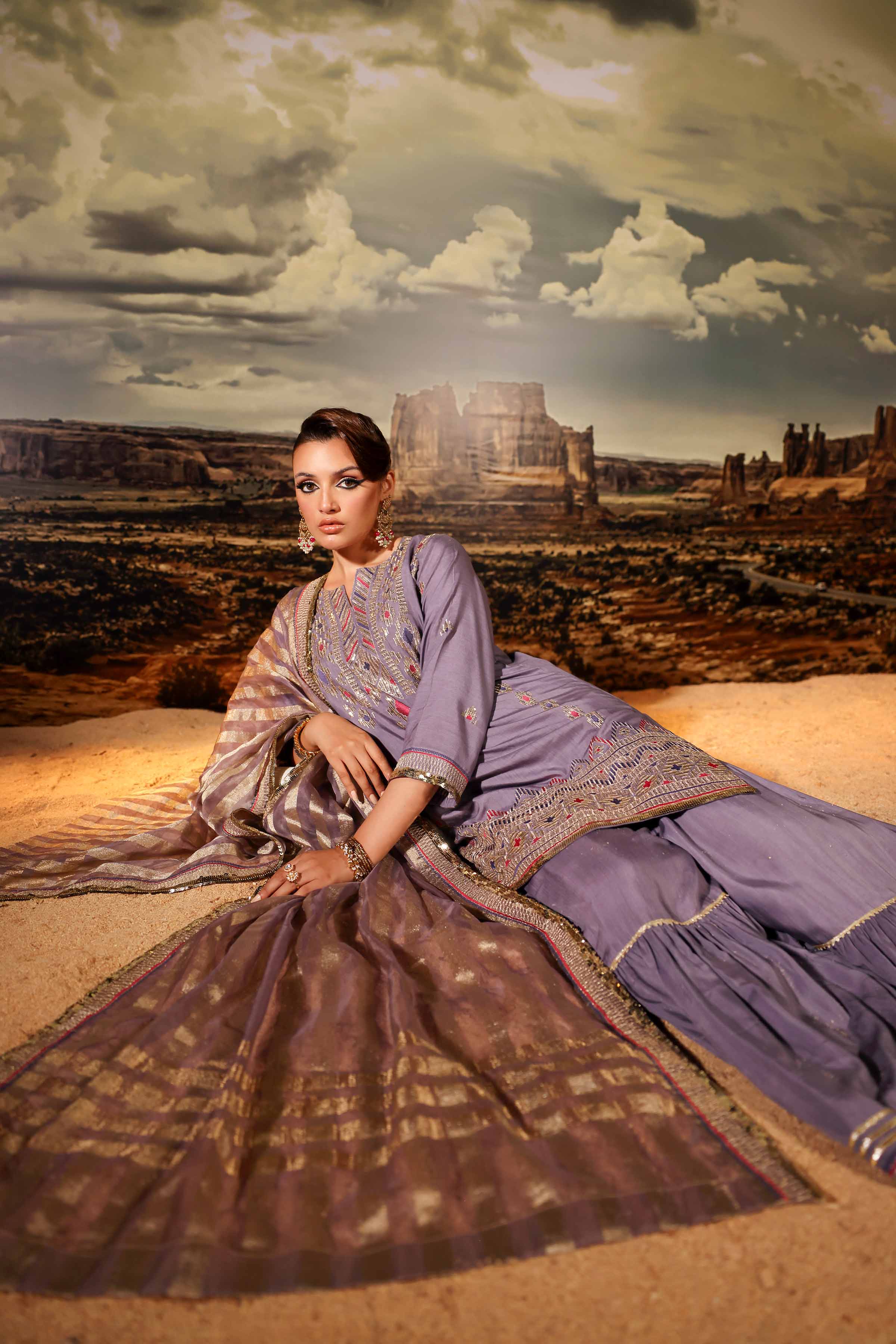 NishatUK - Brown Embroidered Silk 3-piece ready to wear Suit