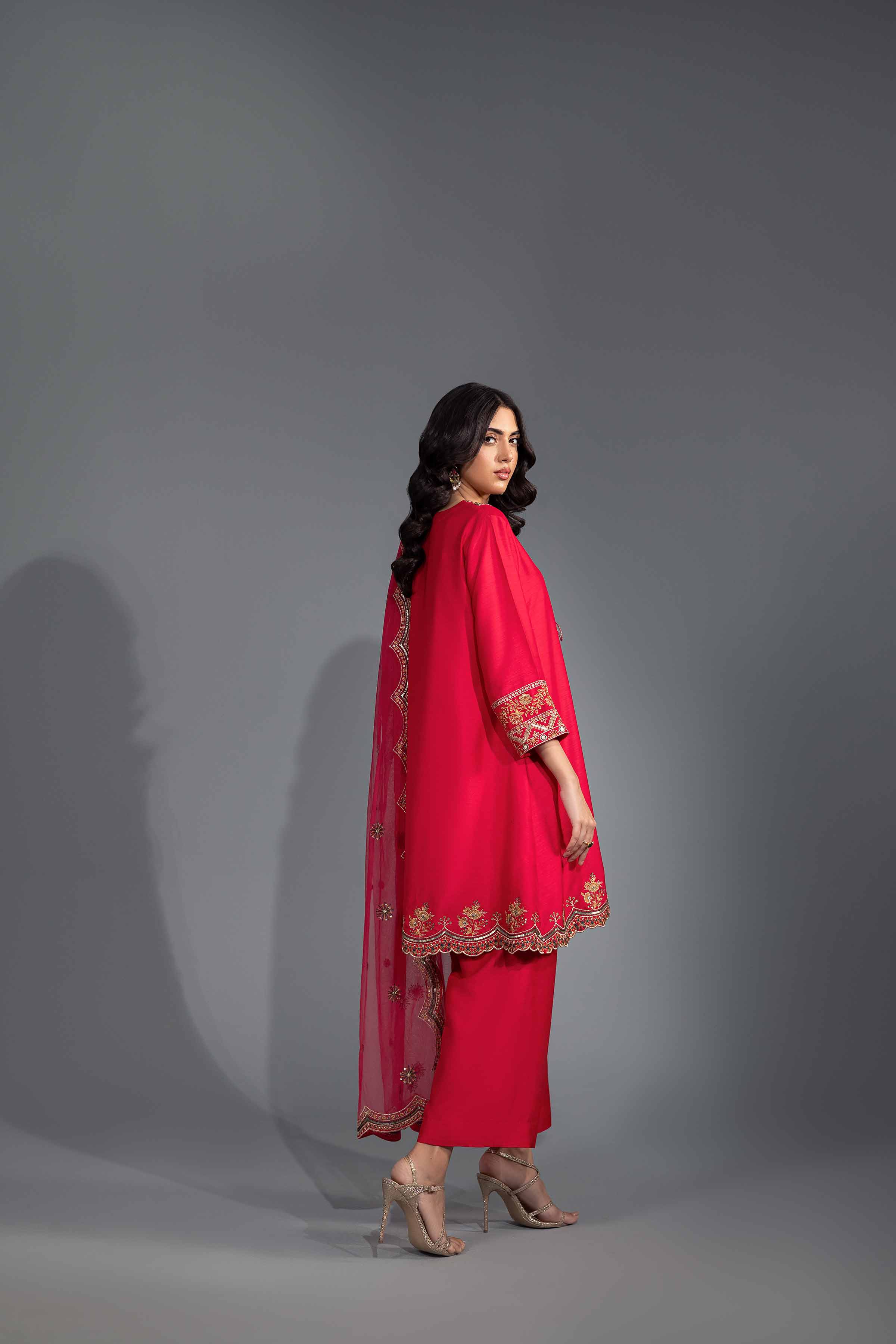 NishatUK - Brown Embroidered Silk 3-piece ready to wear Suit