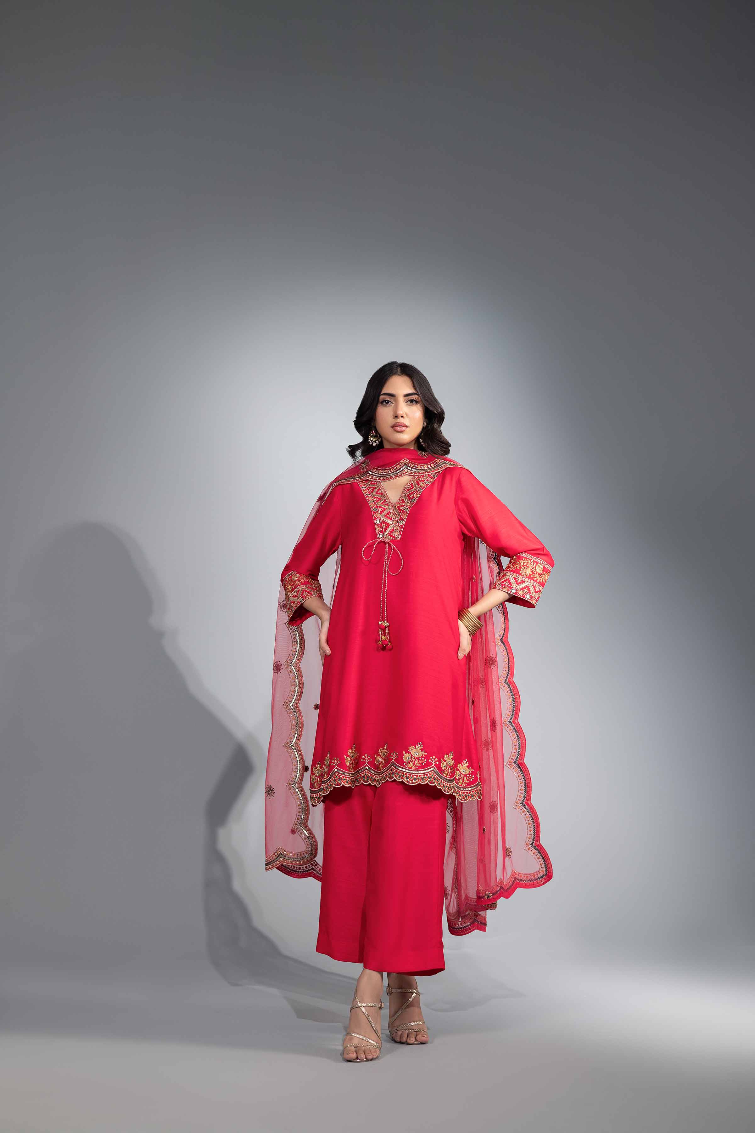 NishatUK - Brown Embroidered Silk 3-piece ready to wear Suit