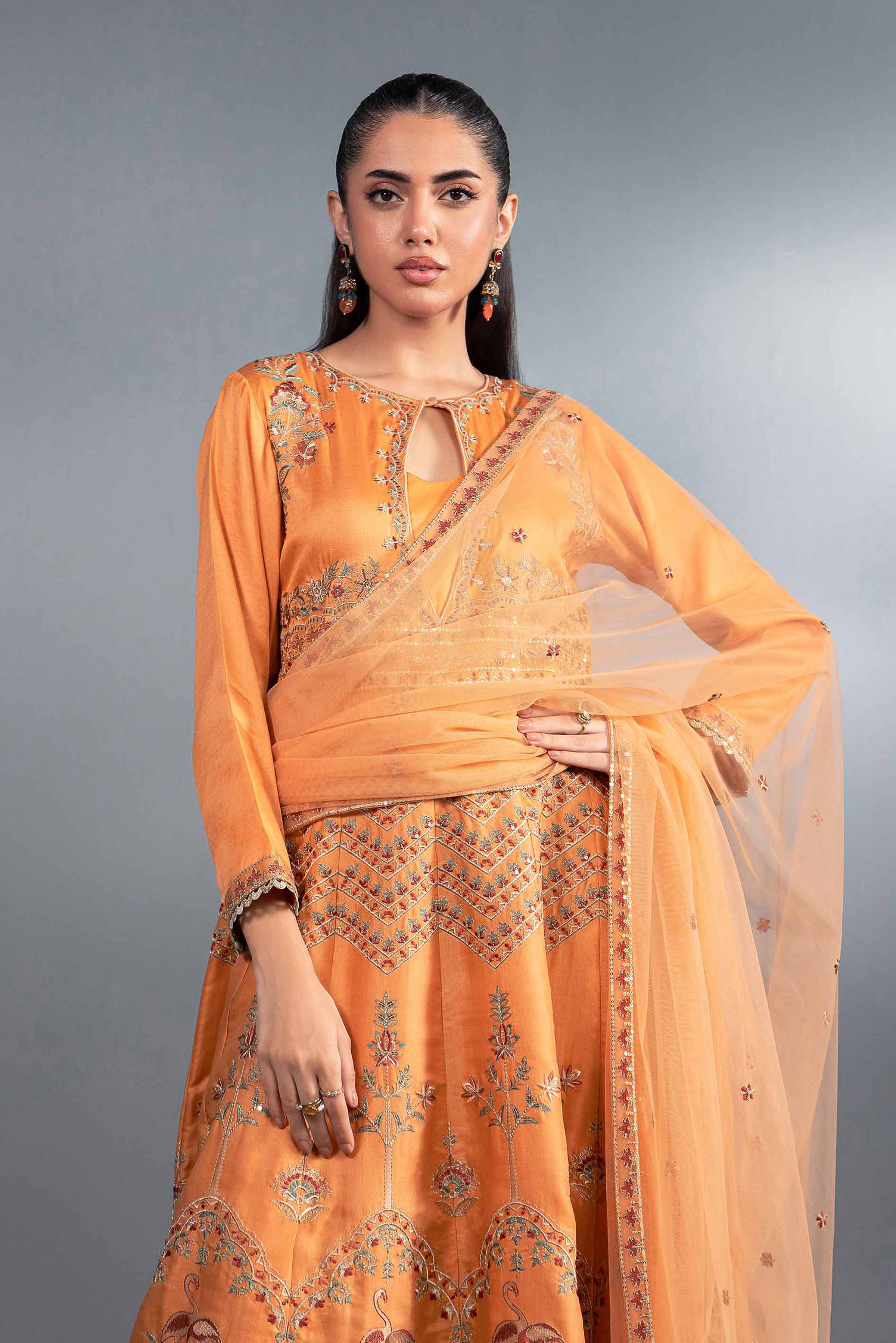 NishatUK - Peach Embroidered Silk 2-piece ready to wear Luxury Dress