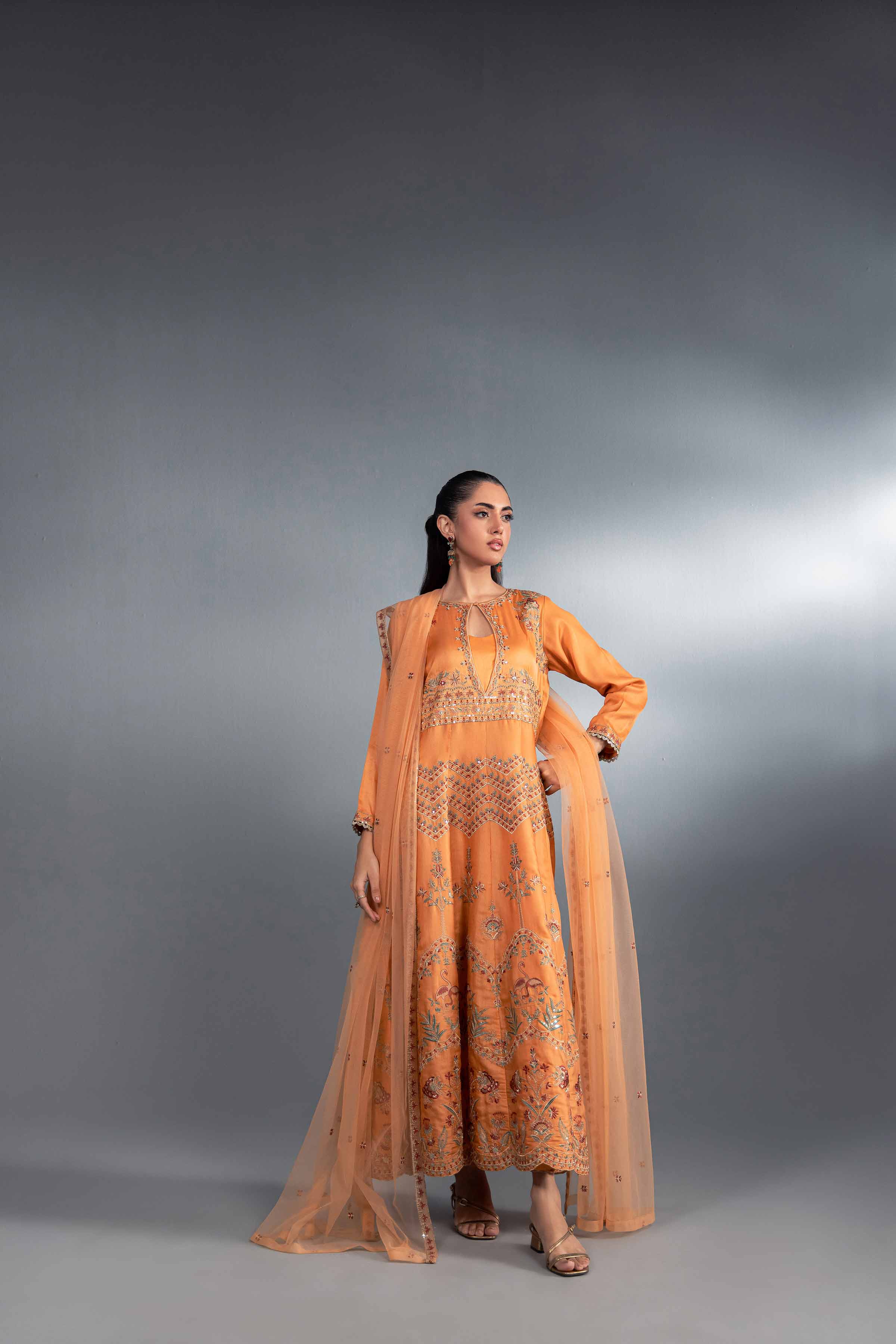 NishatUK - Peach Embroidered Silk 2-piece ready to wear Luxury Dress