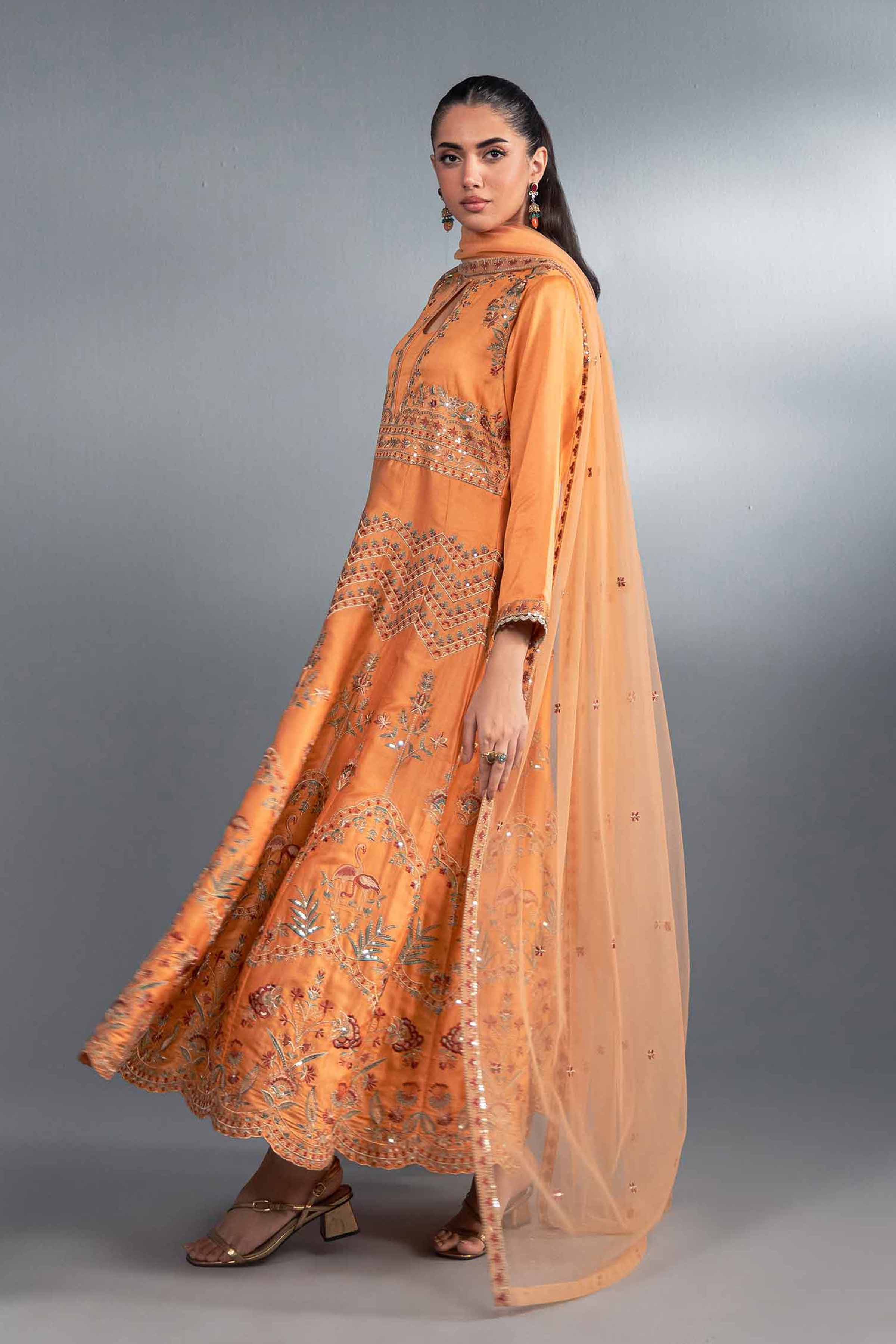NishatUK - Peach Embroidered Silk 2-piece ready to wear Luxury Dress