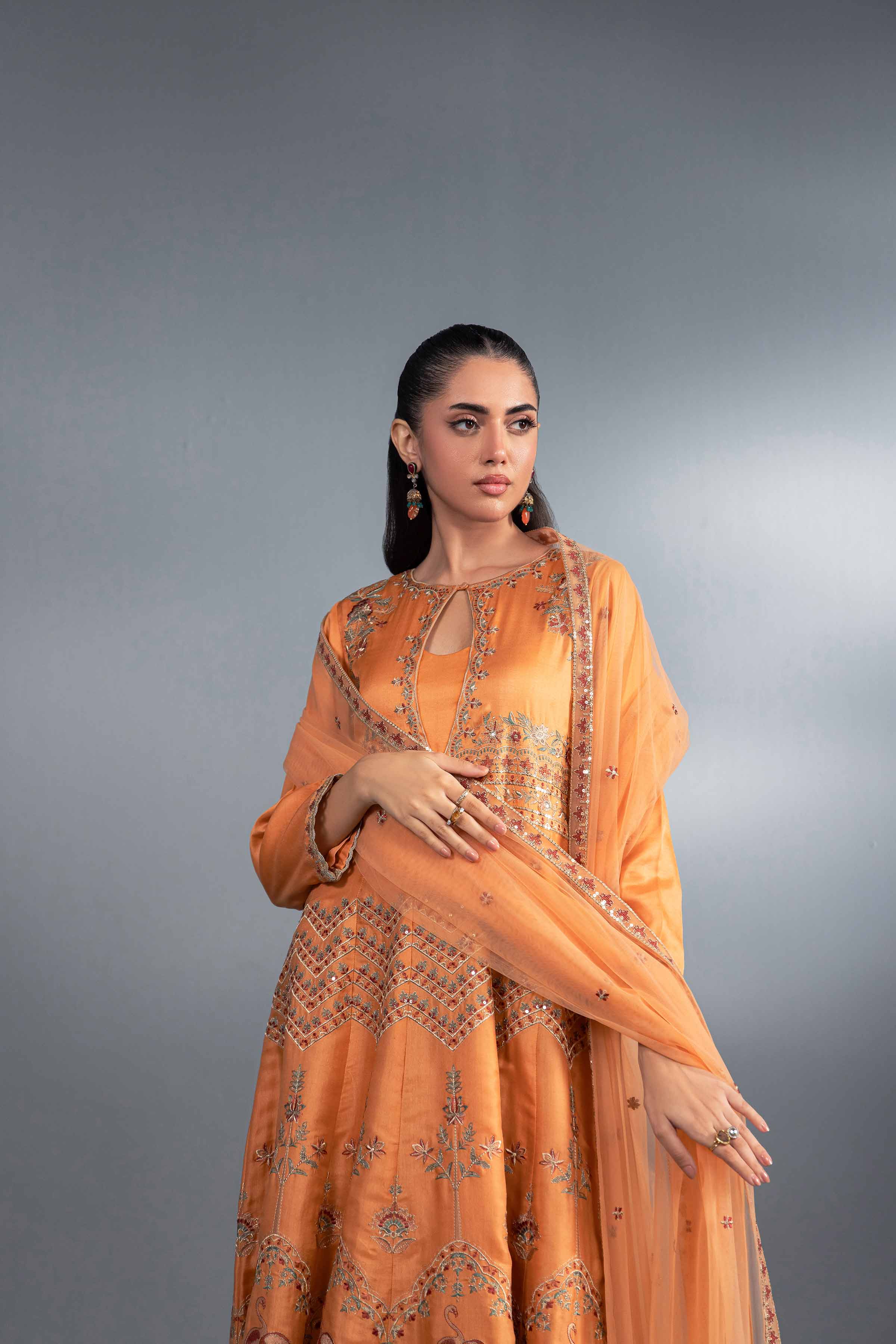 NishatUK - Peach Embroidered Silk 2-piece ready to wear Luxury Dress