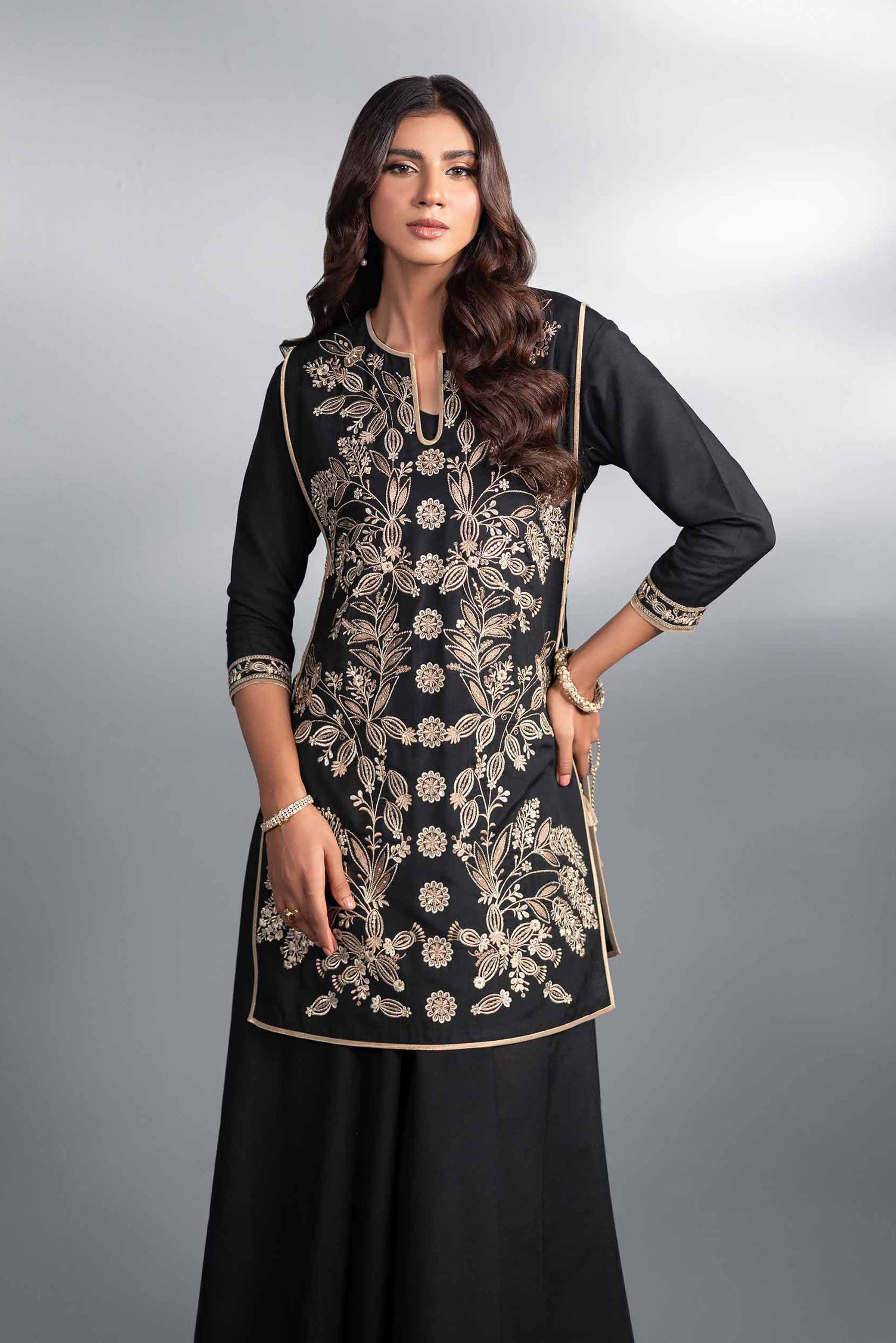 NishatUK - Black Embroidered Silk 2-piece ready to wear Luxury Dress