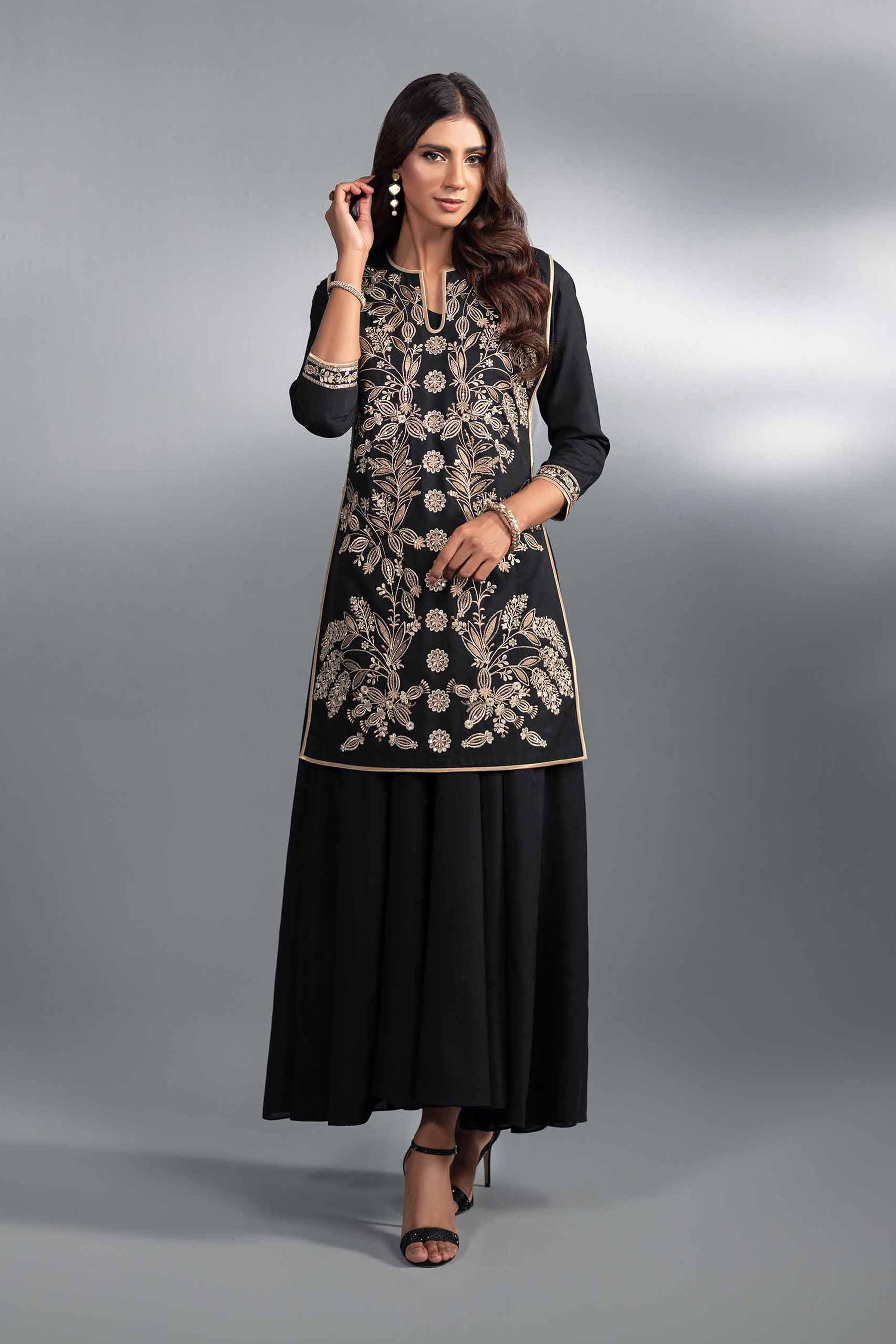 NishatUK - Black Embroidered Silk 2-piece ready to wear Luxury Dress