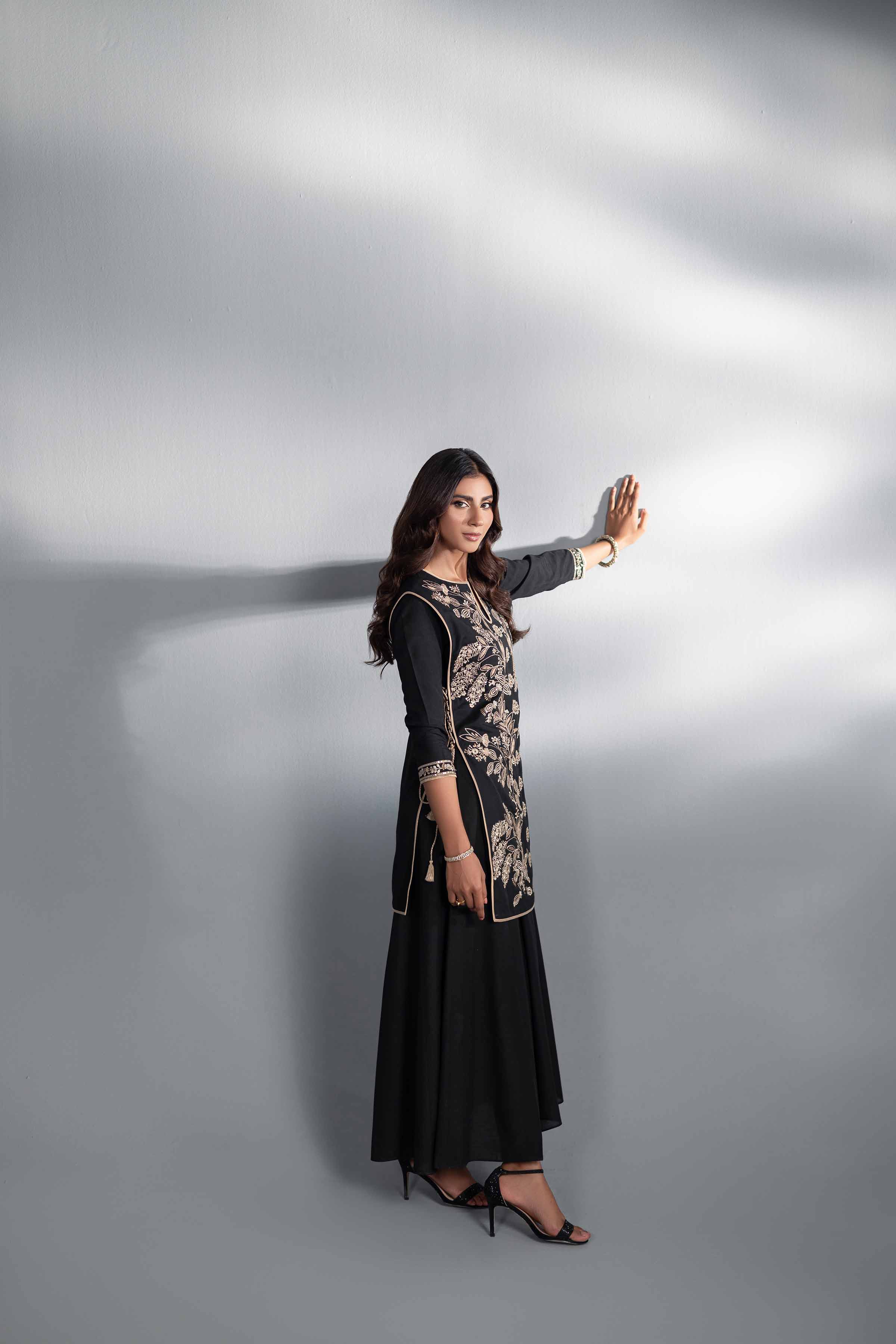 NishatUK - Black Embroidered Silk 2-piece ready to wear Luxury Dress