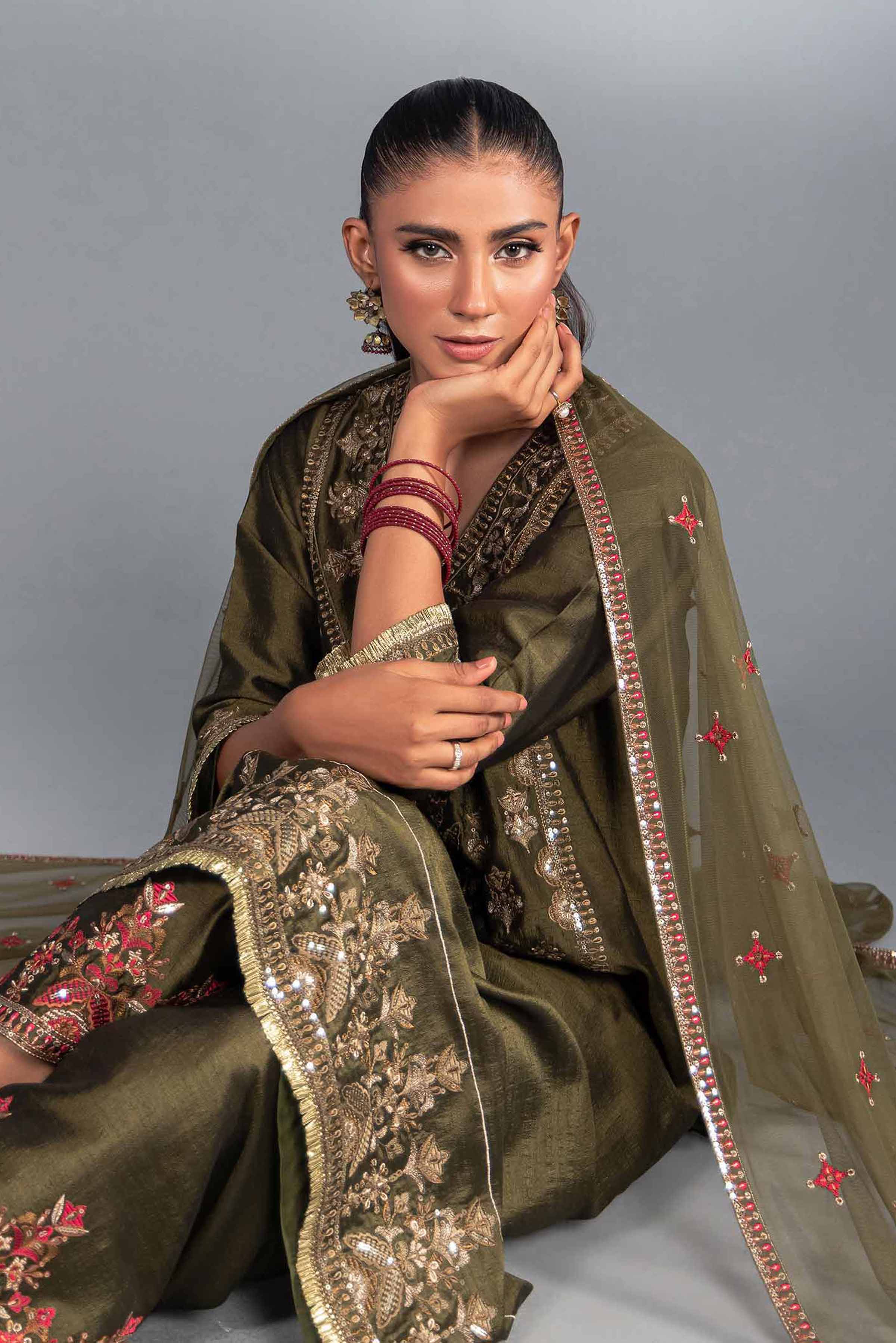NishatUK - Brown Embroidered Silk 3-piece ready to wear Suit