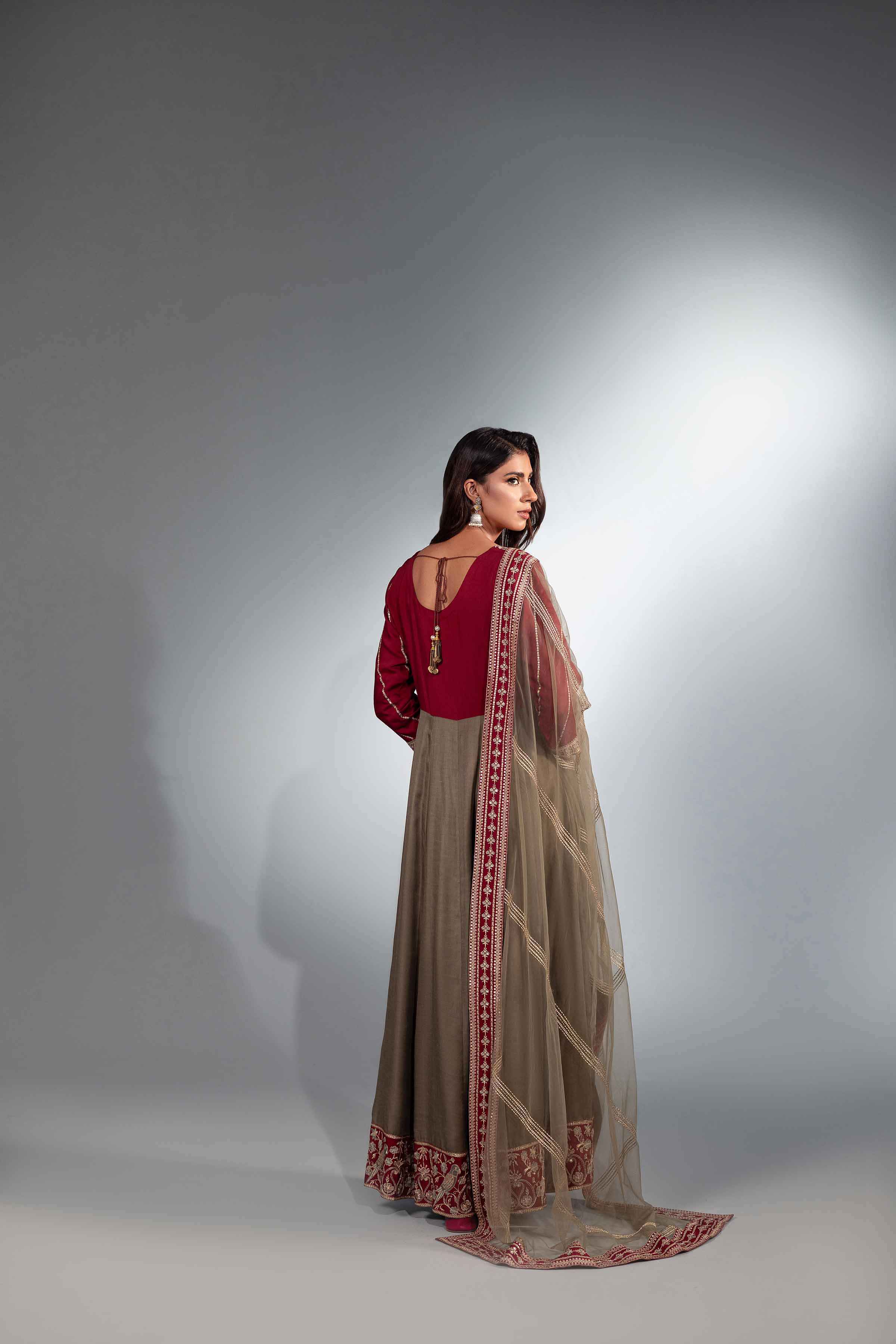 NishatUK - Brown Embroidered Silk 2-piece ready to wear Luxury Dress