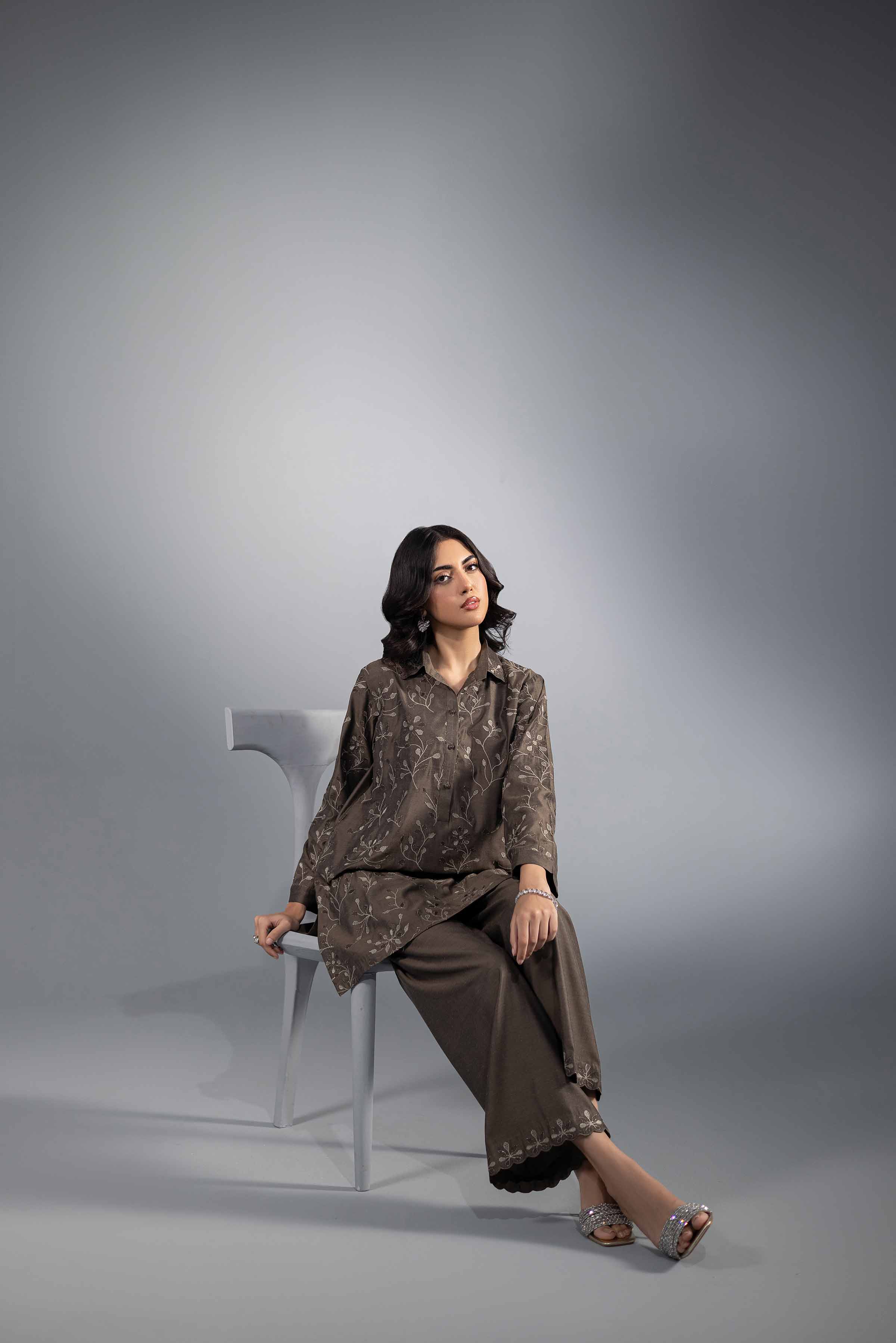 NishatUK - Brown Embroidered Fancy 2-piece ready to wear Luxury Dress