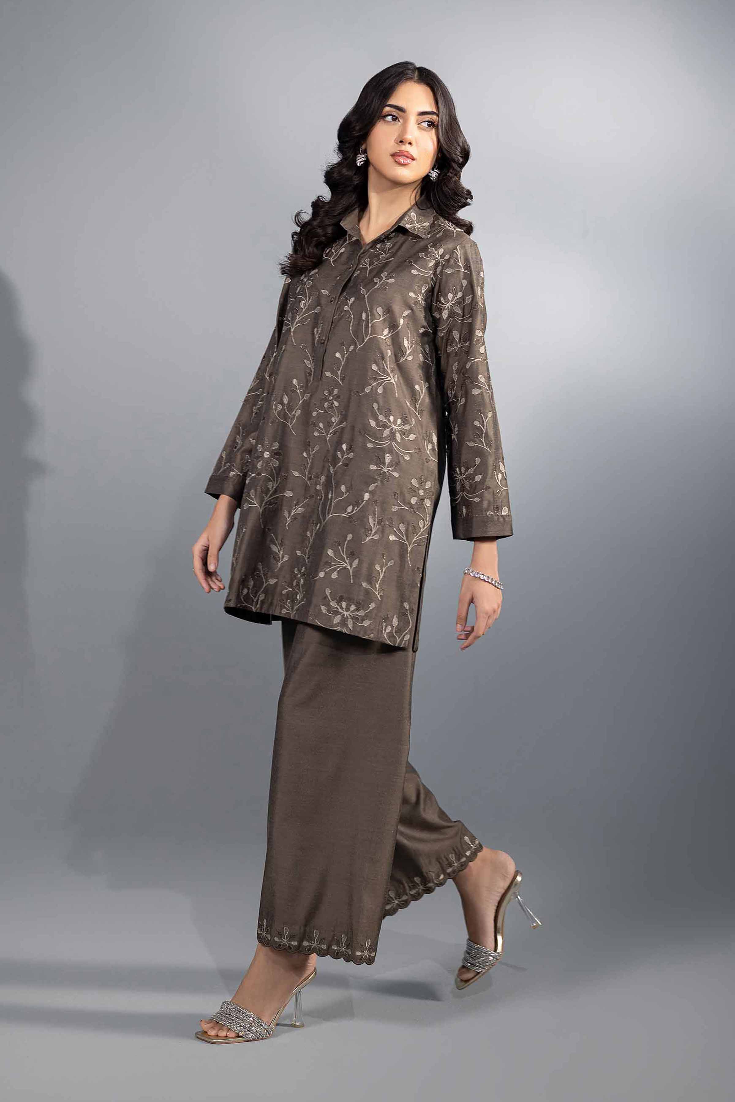NishatUK - Brown Embroidered Fancy 2-piece ready to wear Luxury Dress