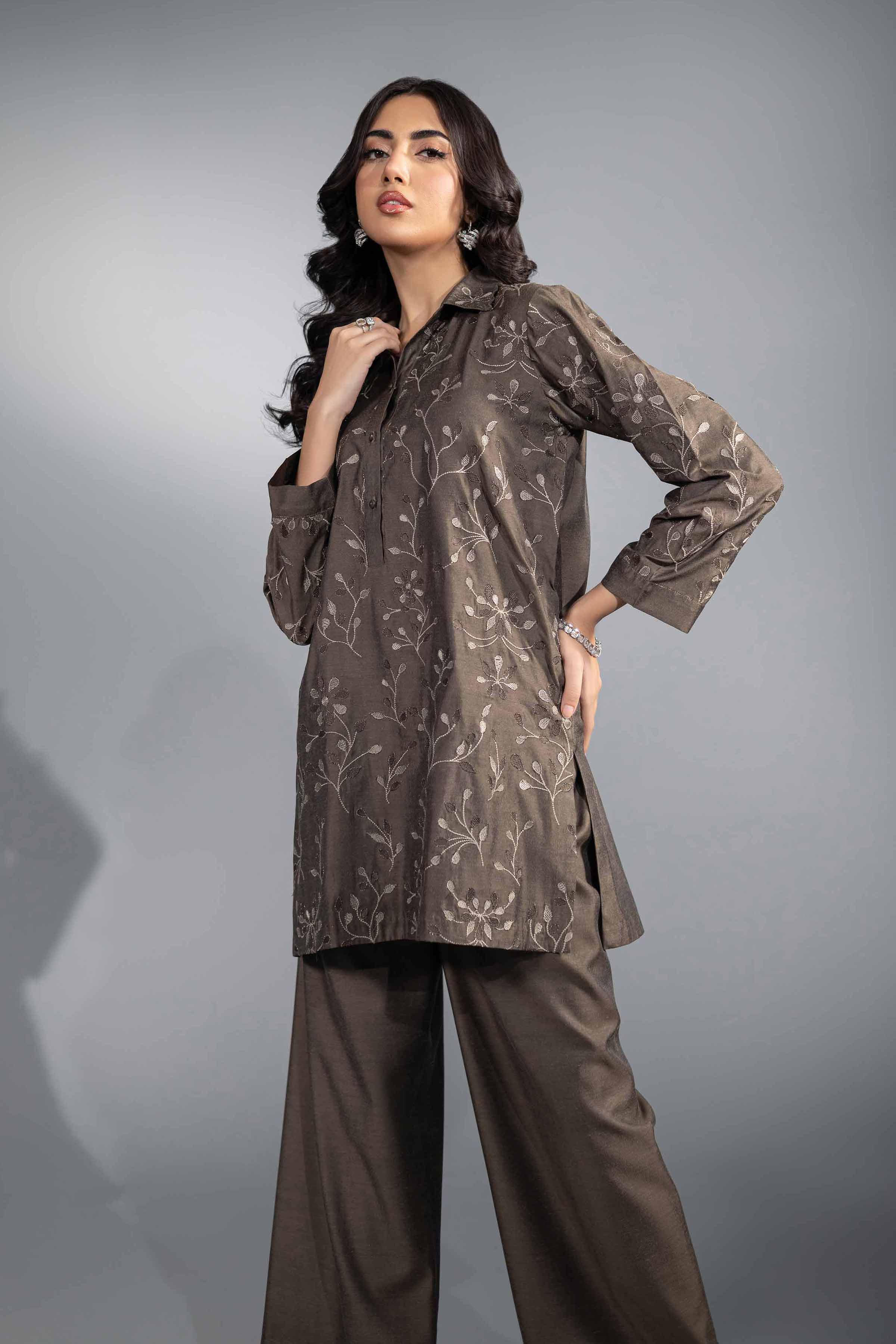 NishatUK - Brown Embroidered Fancy 2-piece ready to wear Luxury Dress