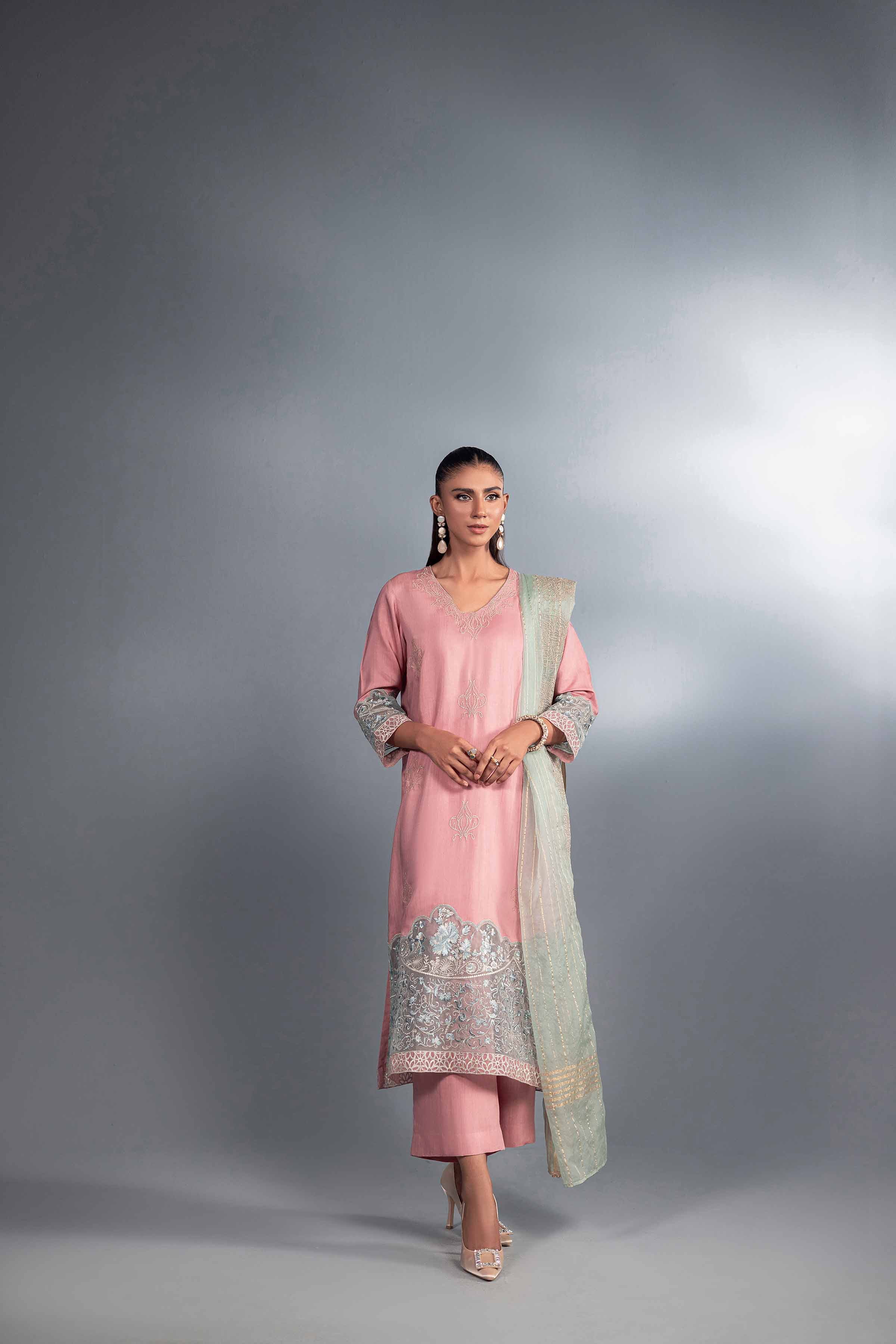 NishatUK - Pink Embroidered Silk 3-piece ready to wear Suit