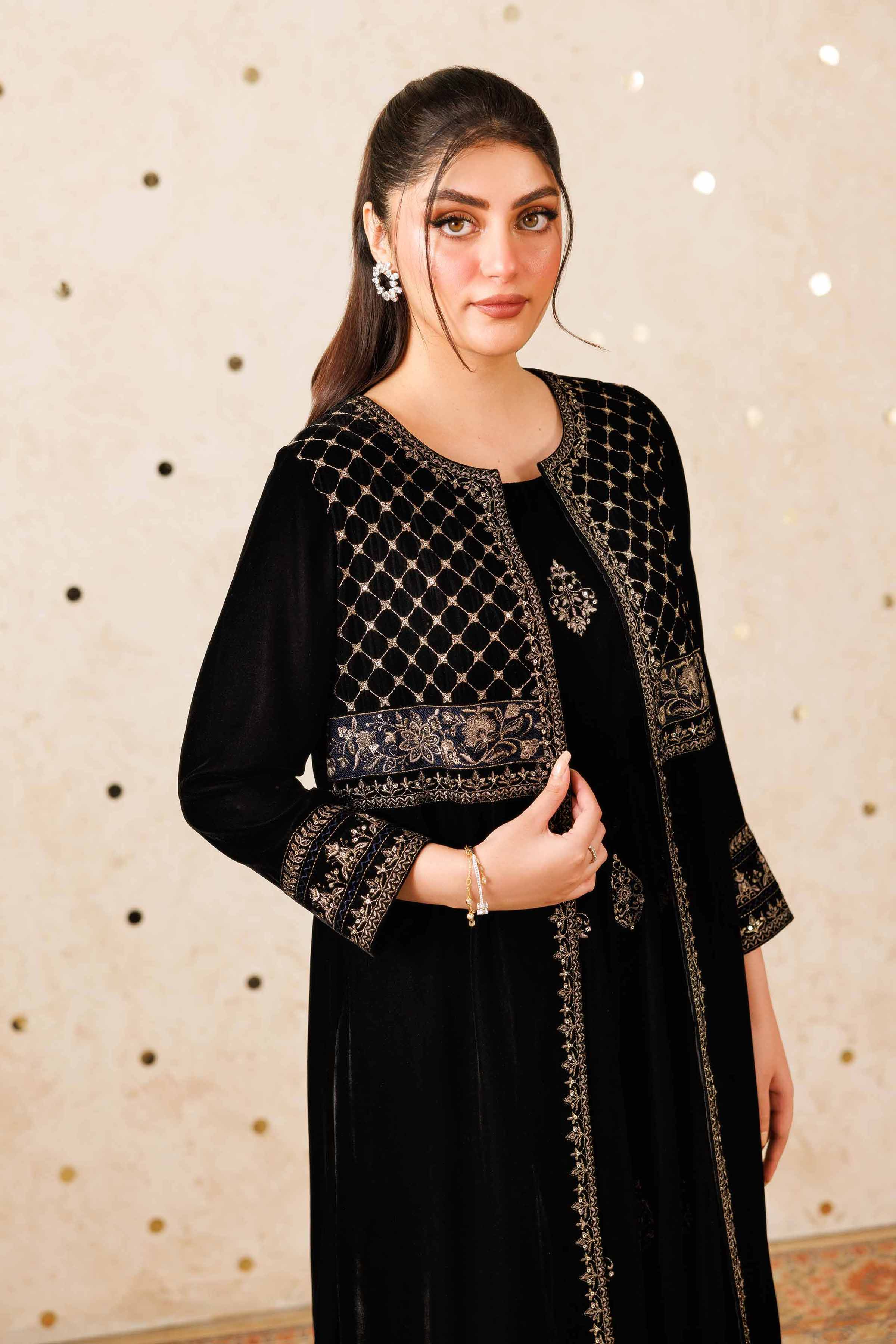 NishatUK - Black Embroidered Velvet 2-piece ready to wear Luxury Dress