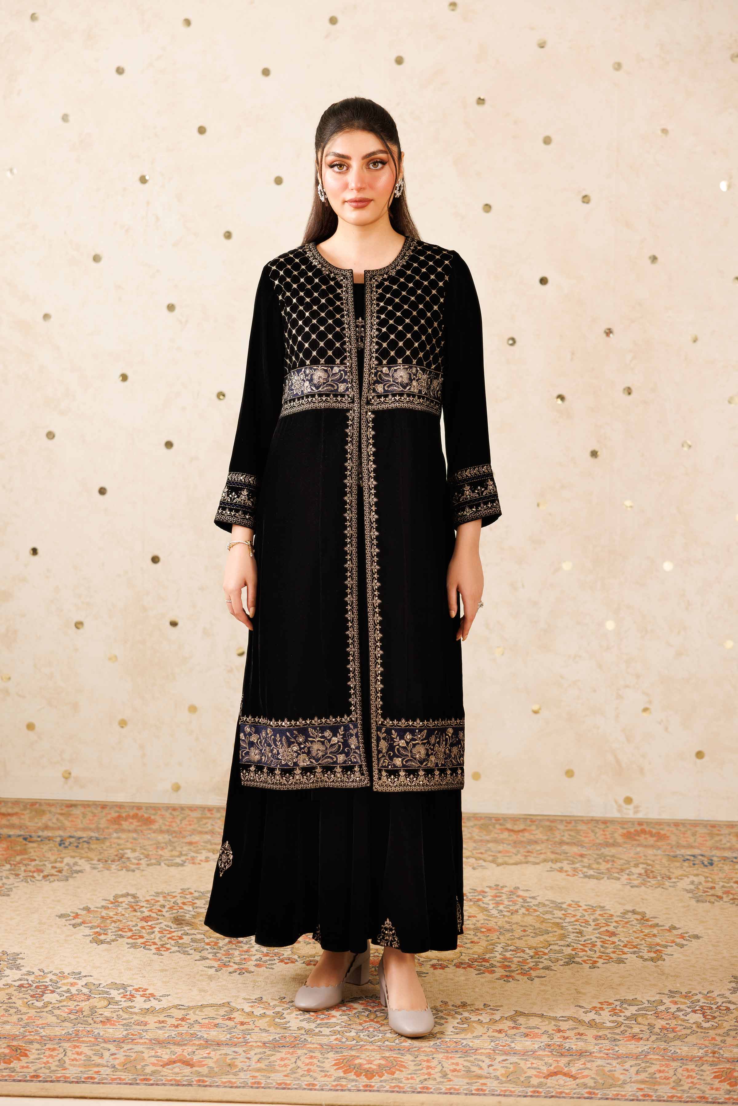 NishatUK - Black Embroidered Velvet 2-piece ready to wear Luxury Dress