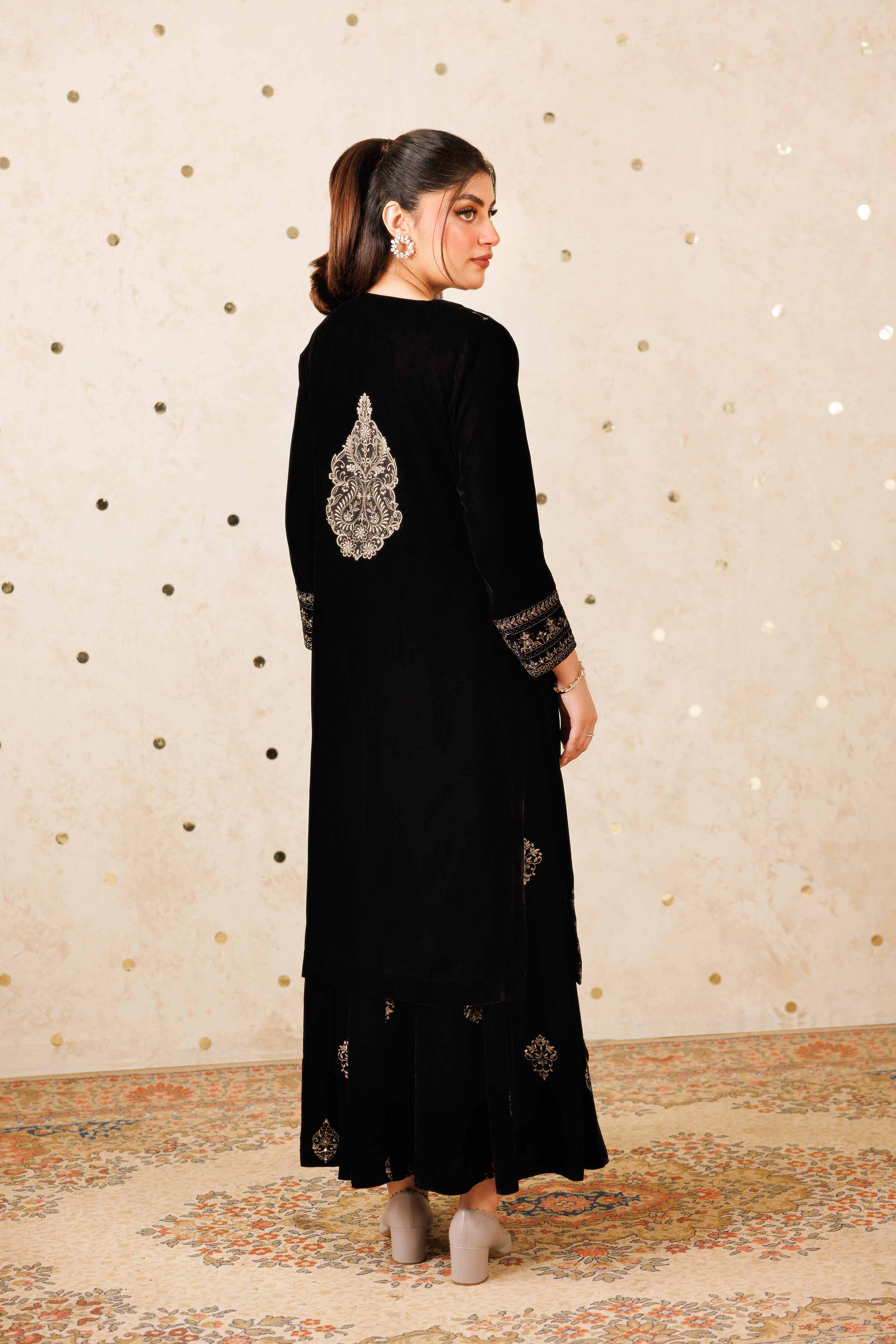 NishatUK - Black Embroidered Velvet 2-piece ready to wear Luxury Dress