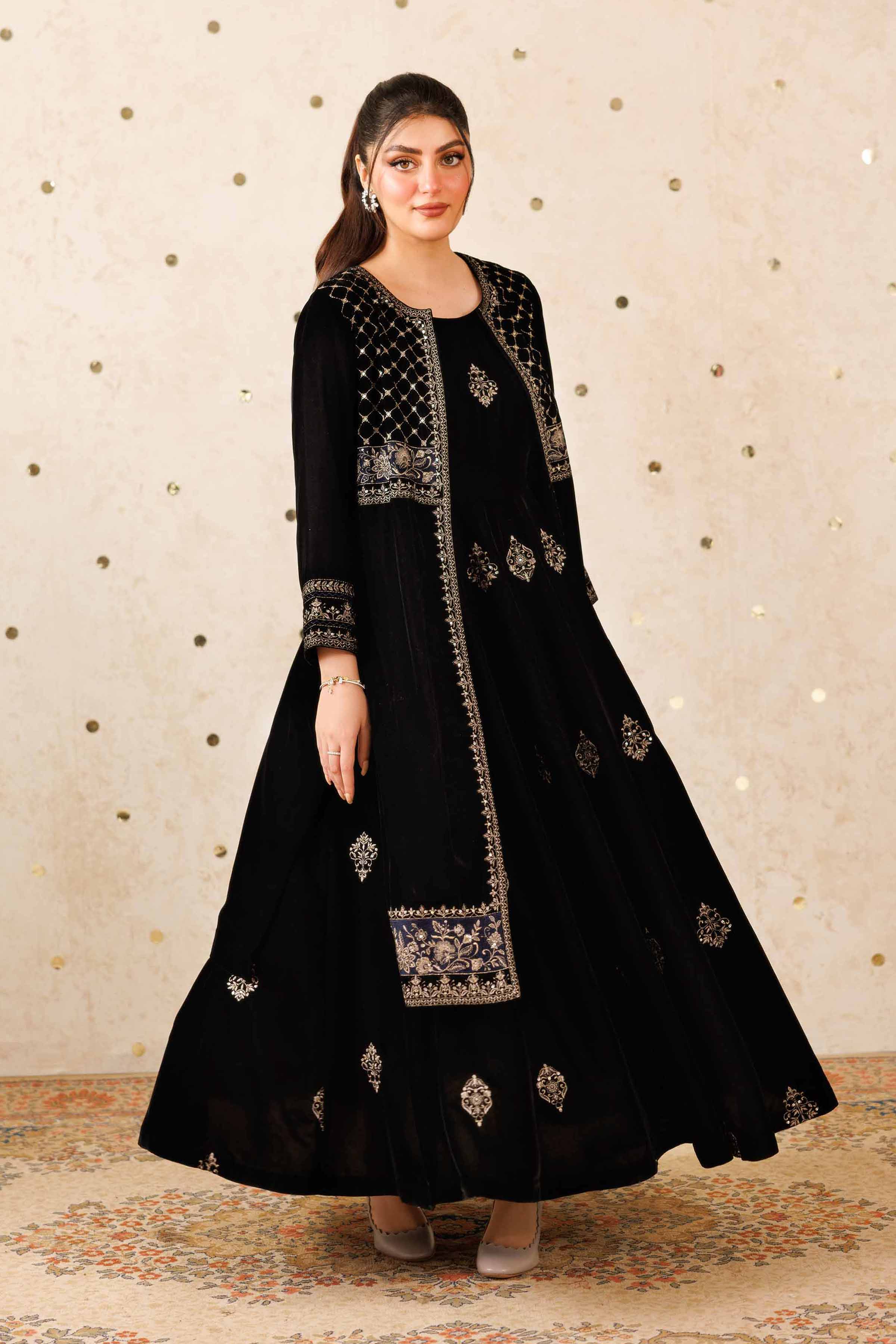 NishatUK - Black Embroidered Velvet 2-piece ready to wear Luxury Dress
