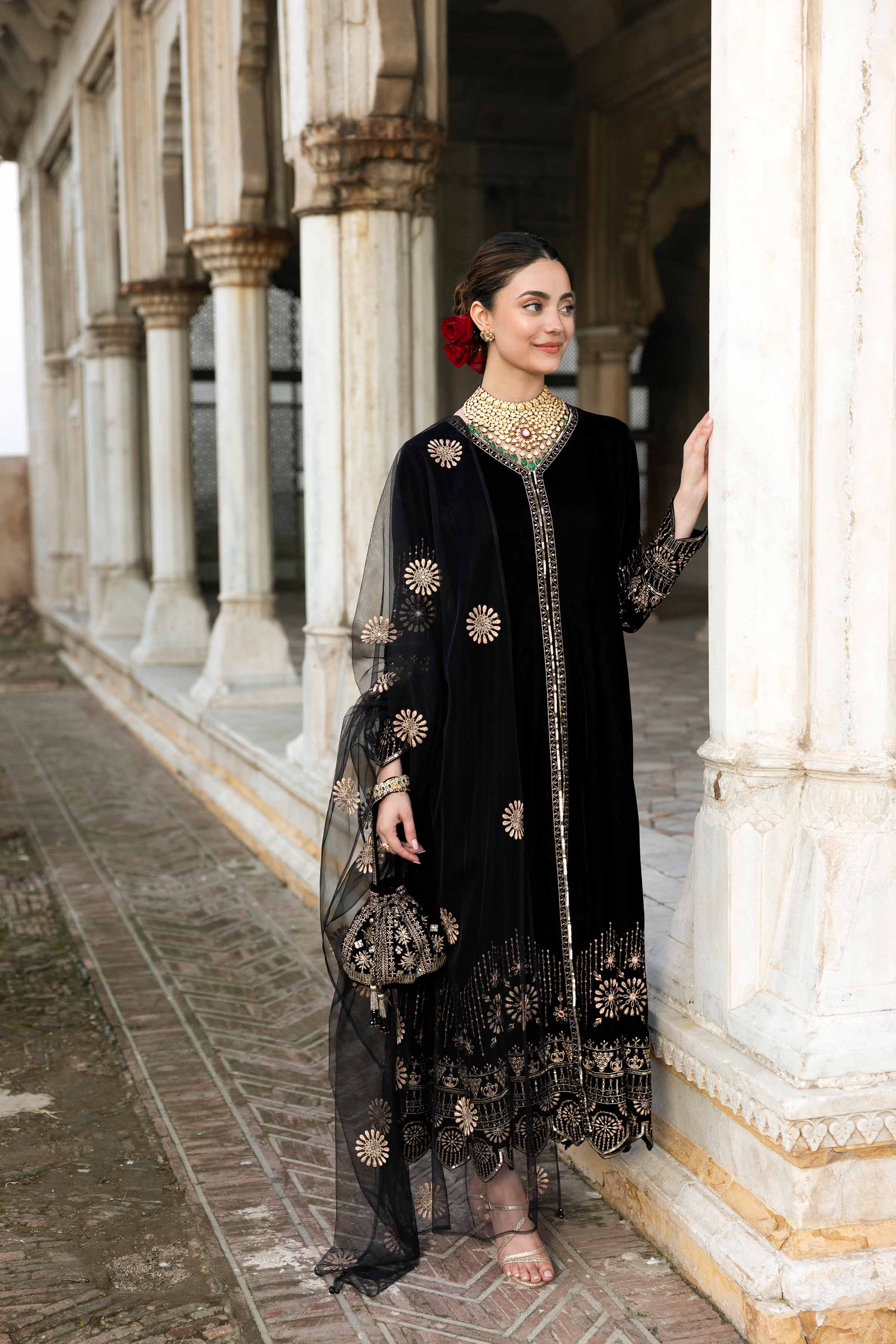 NishatUK - Black Embroidered Velvet 3-piece ready to wear Suit