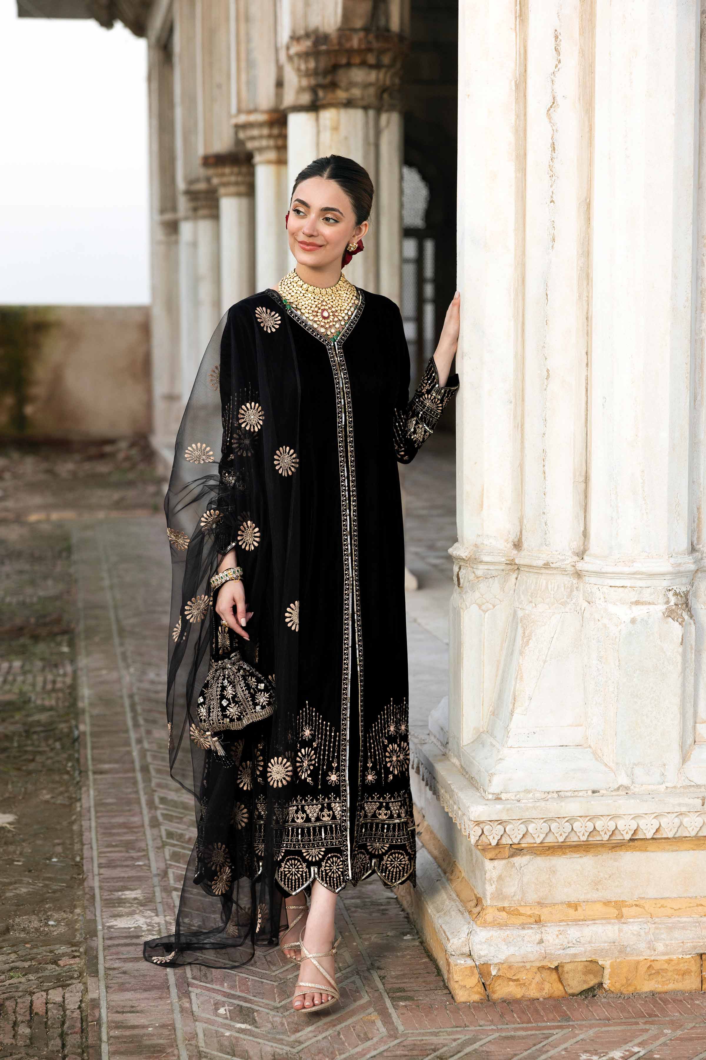 NishatUK - Black Embroidered Velvet 3-piece ready to wear Suit
