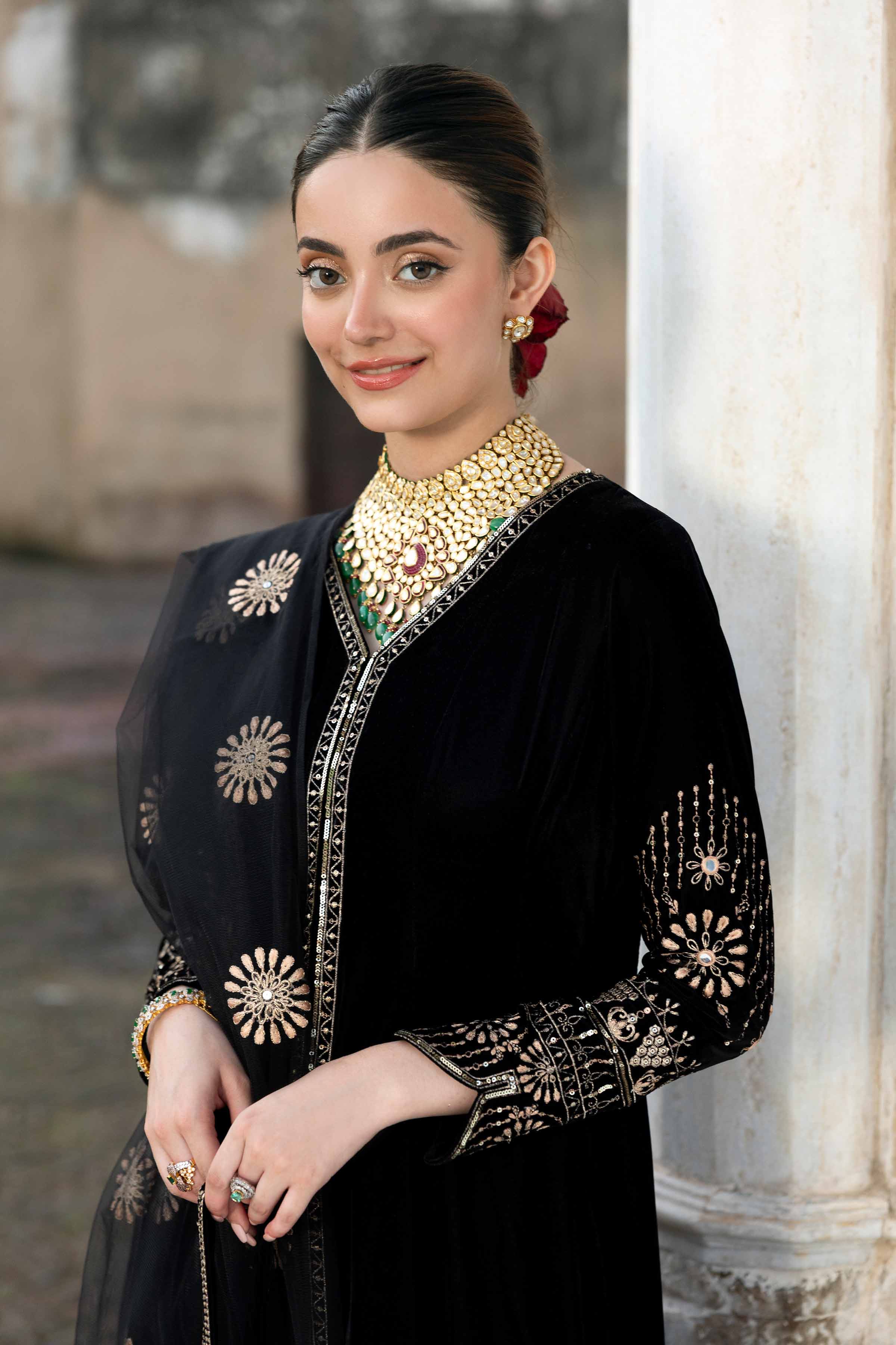 NishatUK - Black Embroidered Velvet 3-piece ready to wear Suit