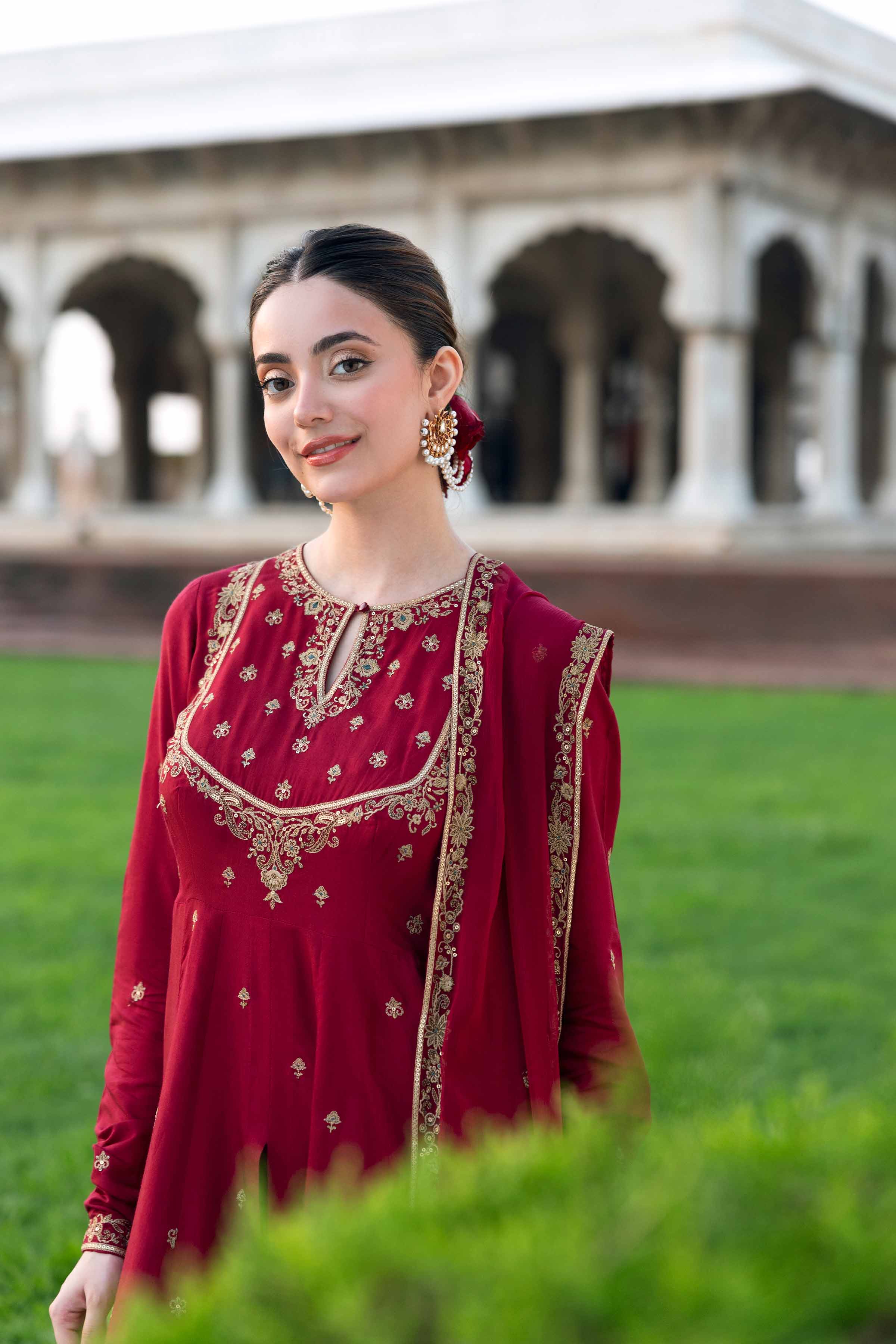 NishatUK - Maroon Embroidered Viscose 3-piece ready to wear Suit