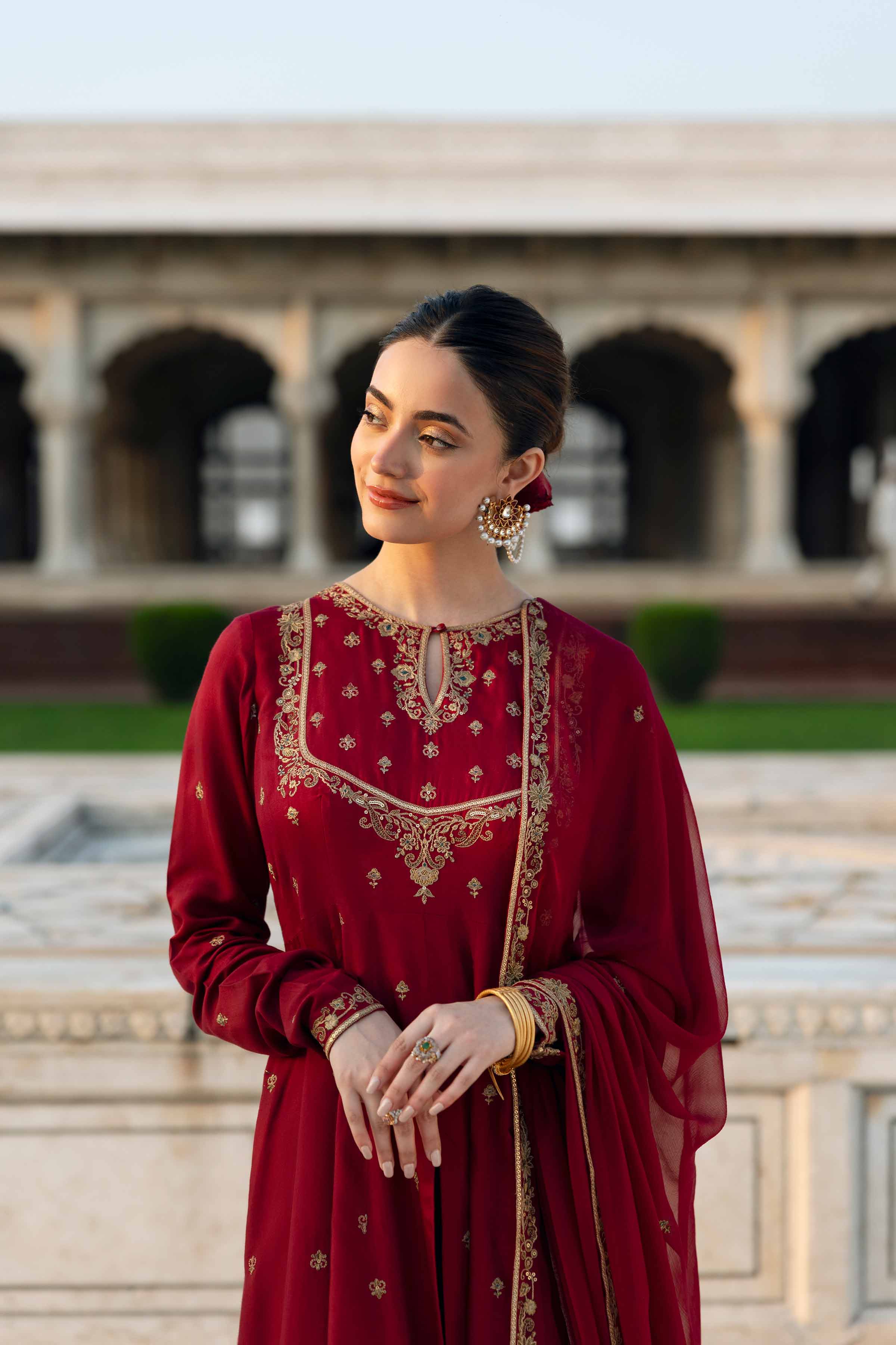 NishatUK - Maroon Embroidered Viscose 3-piece ready to wear Suit