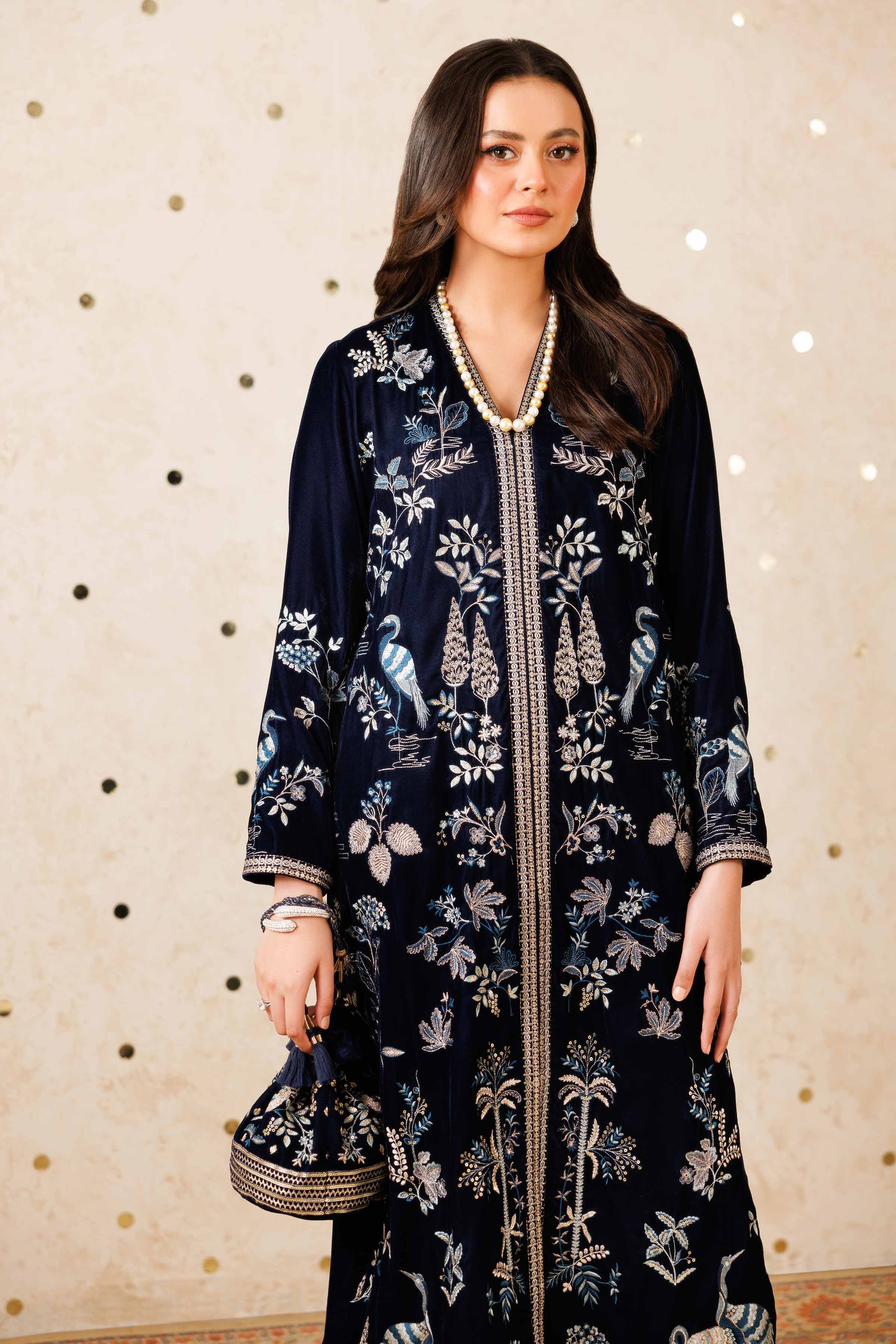 NishatUK - Blue Embroidered Velvet 2-piece ready to wear Luxury Dress