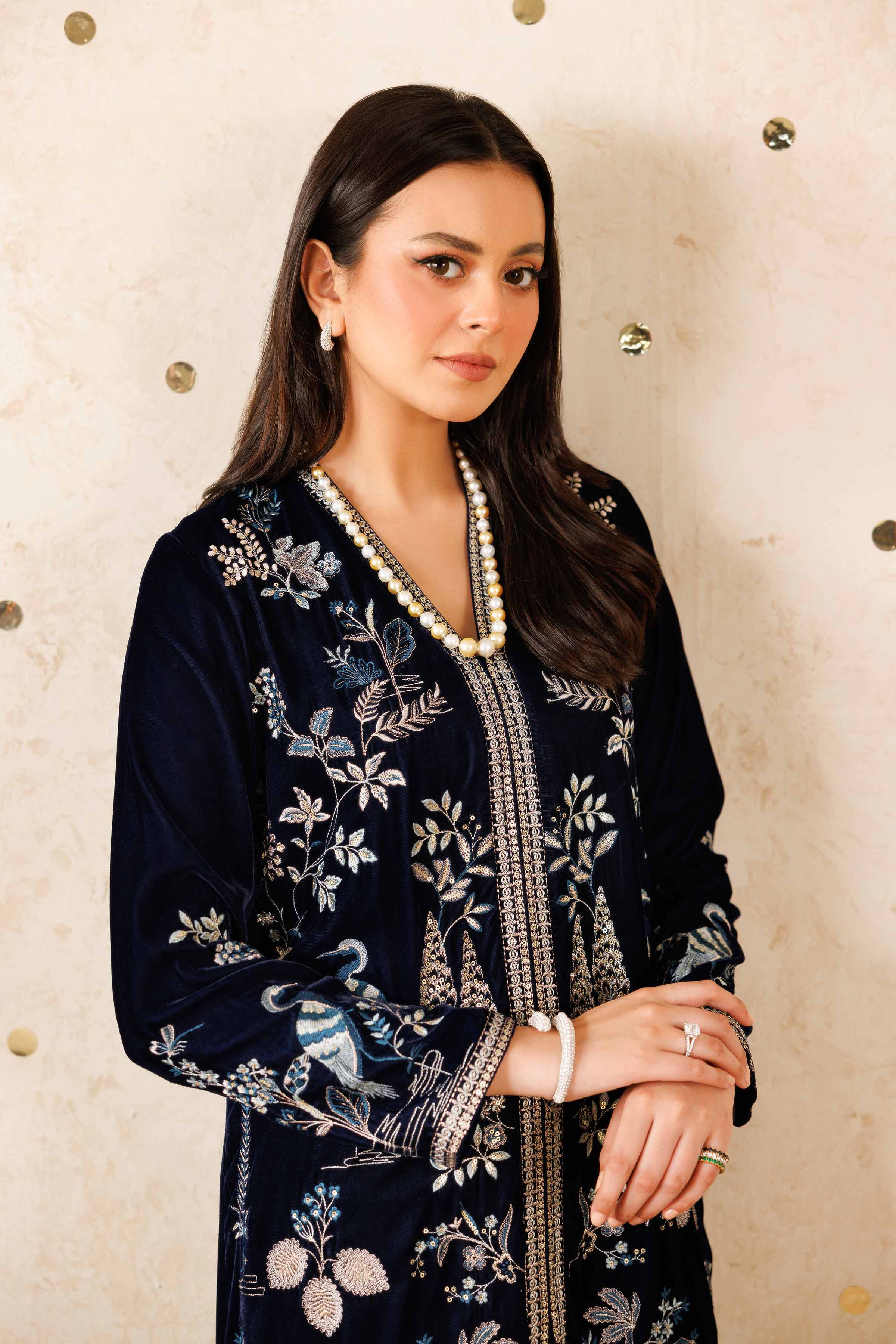 NishatUK - Blue Embroidered Velvet 2-piece ready to wear Luxury Dress