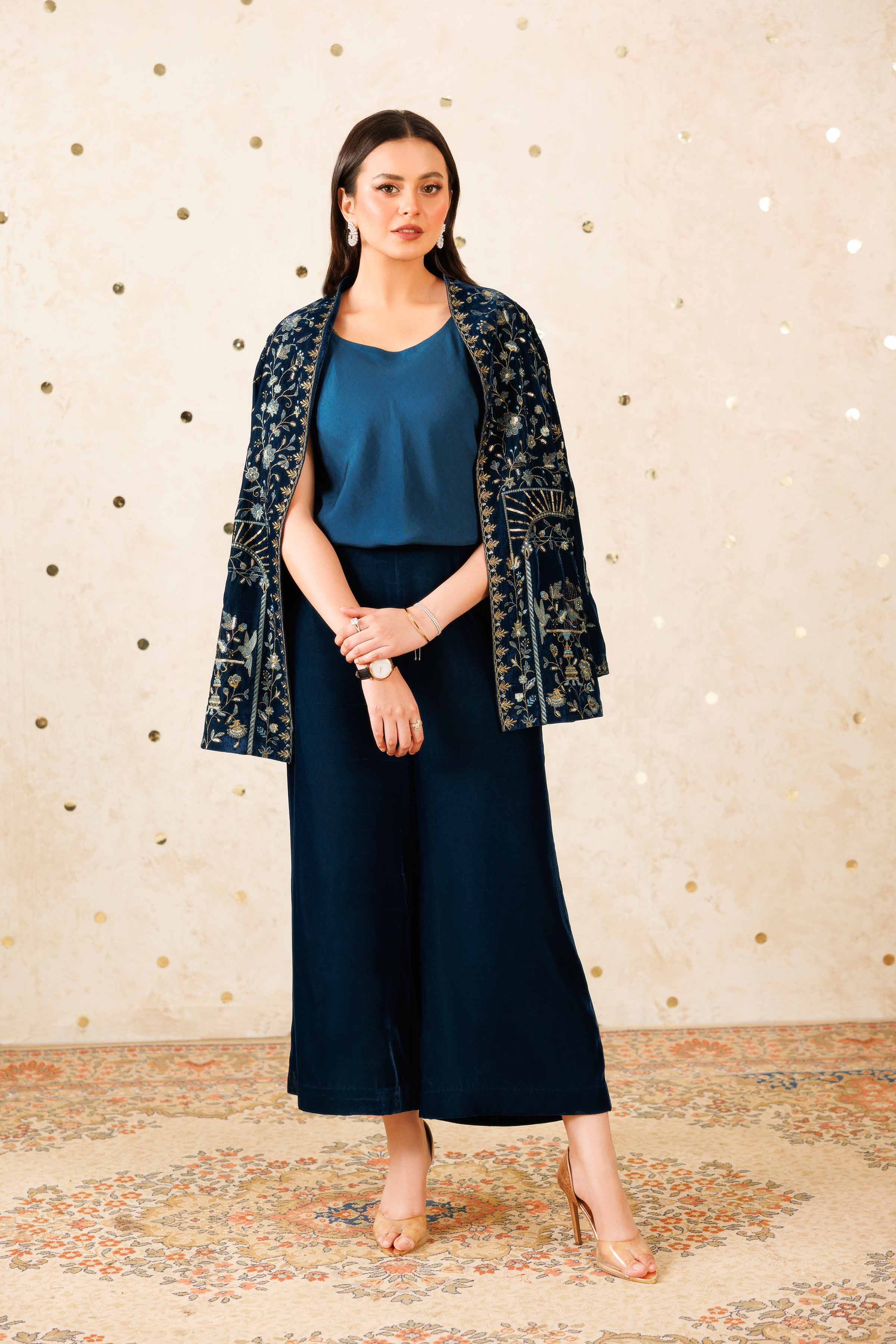 NishatUK - Teal Embroidered Velvet 3-piece ready to wear Suit