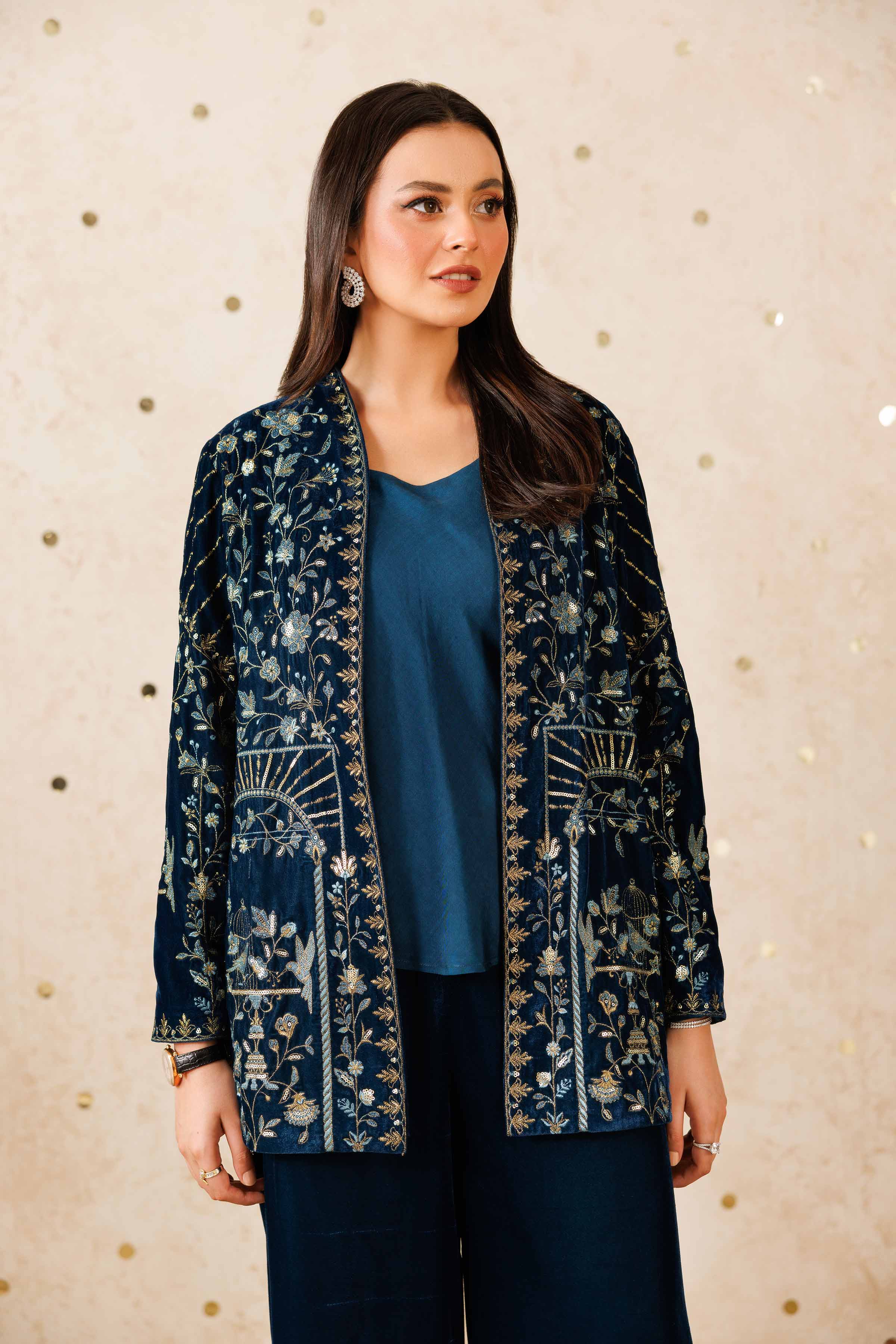 NishatUK - Teal Embroidered Velvet 3-piece ready to wear Suit