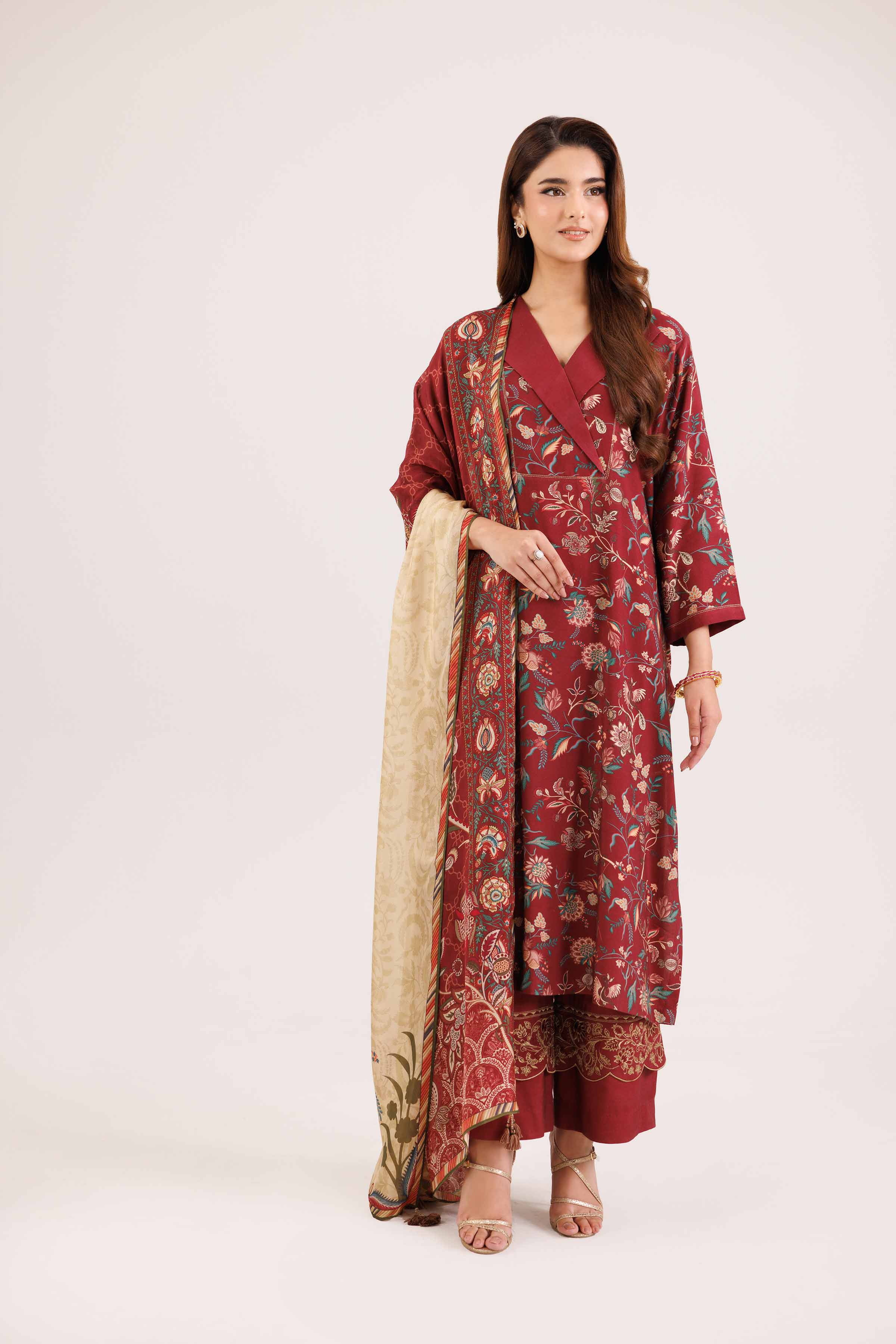 3 Piece - Printed Embroidered Suit - KFW25-100