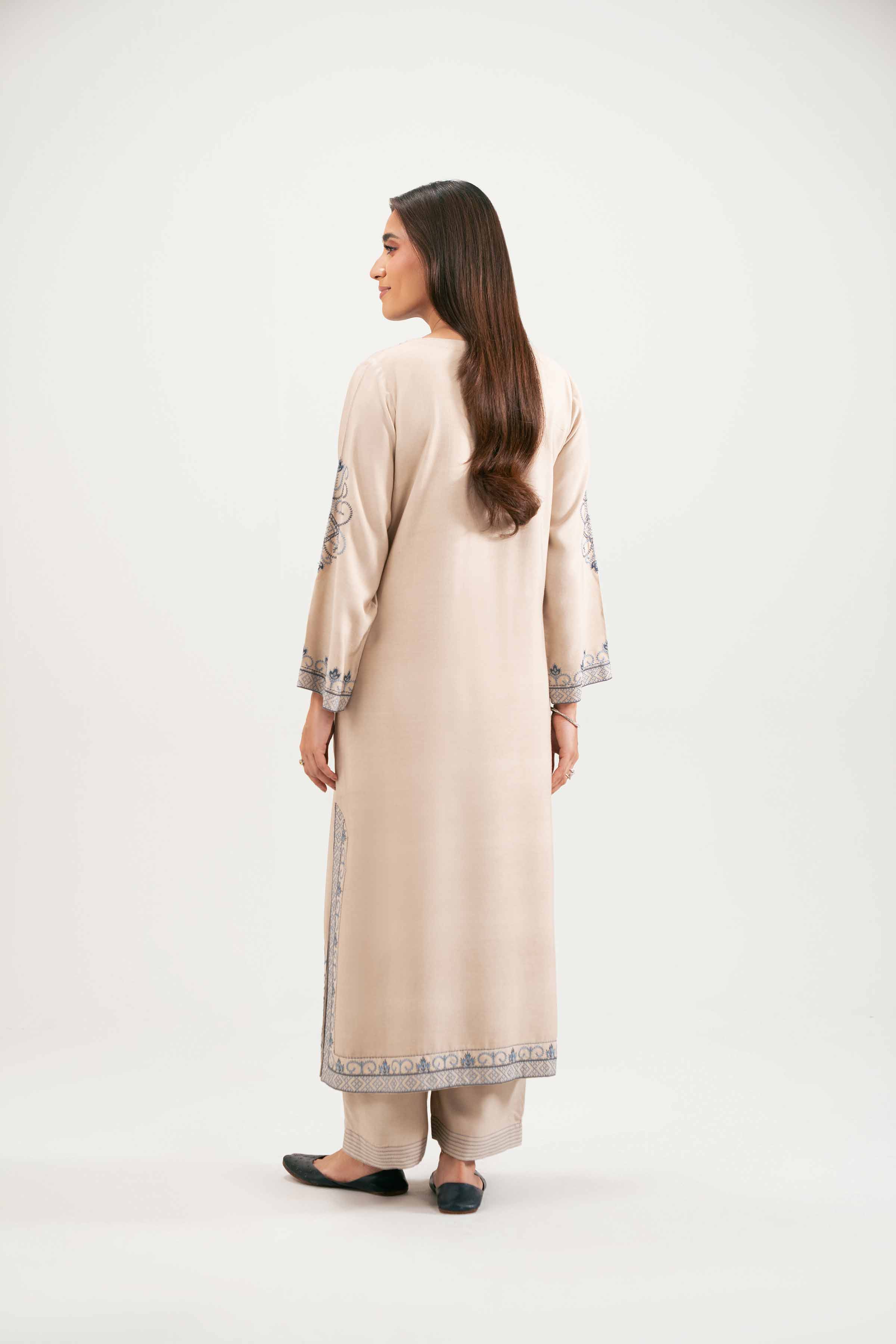 NishatUK - Beige Embroidered Silk 2-piece ready to wear-luxury Dress