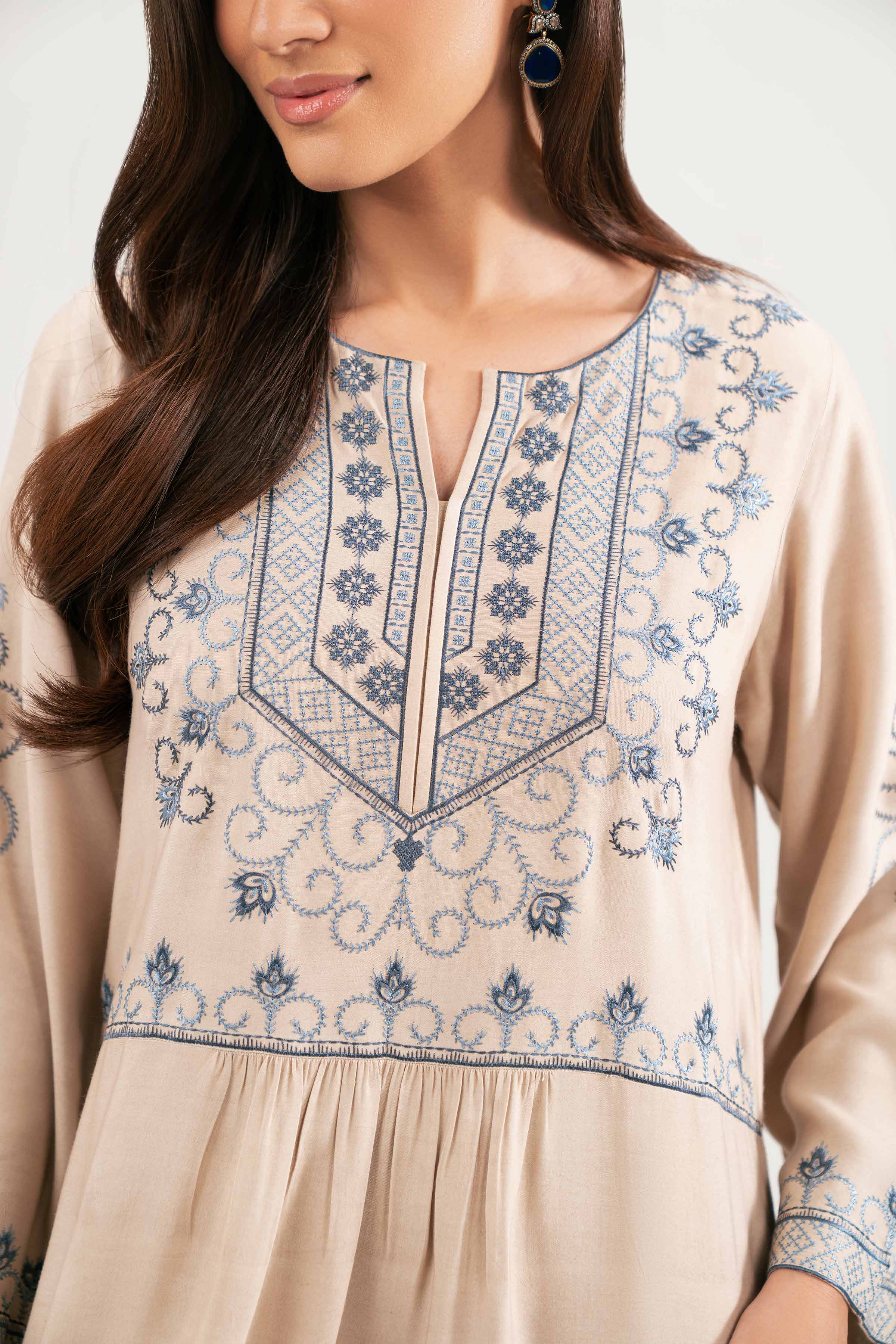 NishatUK - Beige Embroidered Silk 2-piece ready to wear-luxury Dress